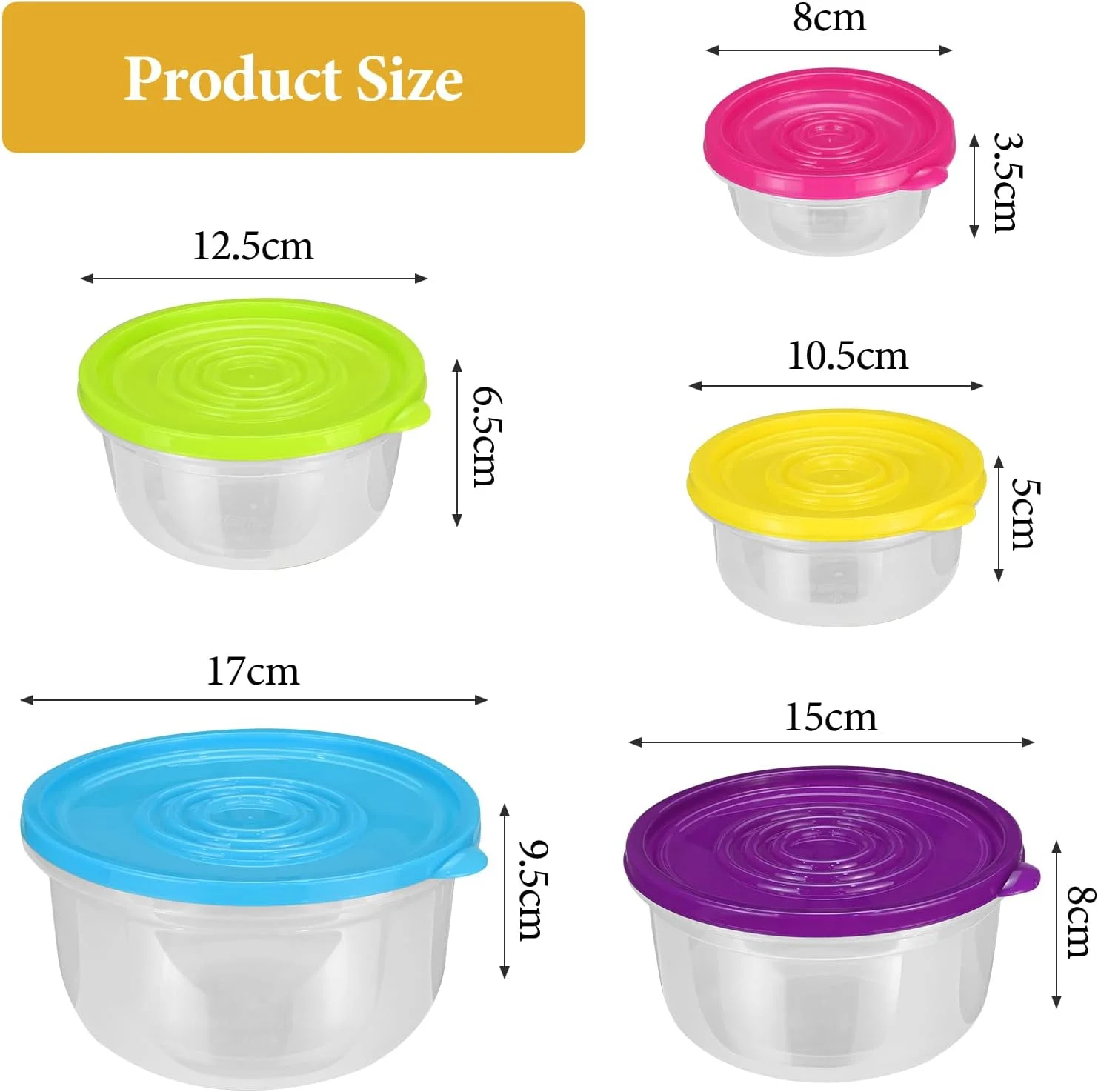 بسته 5 عددی کاسه پلاستیکی درب دار، ظروف نگهداری مواد غذایی پلاستیکی درب دار، ظرف آماده سازی غذا بدون BPA، ظرف فریزر، ظروف غذای قابل چیدن، مناسب آشپزخانه، قابل استفاده در مایکروویو و فریزر، گرد