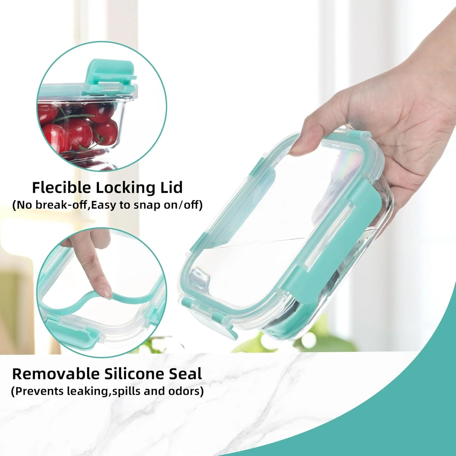 ظروف نگهداری غذا شیشه ای هاکمی، بسته 10 عددی، 650 میلی لیتر، ظروف آماده سازی غذا، ظروف ناهار ضد هوا و ضد نشت برای آشپزخانه، فریزر، مایکروویو، قابل شستشو در ماشین ظرفشویی (سبز نعنایی)