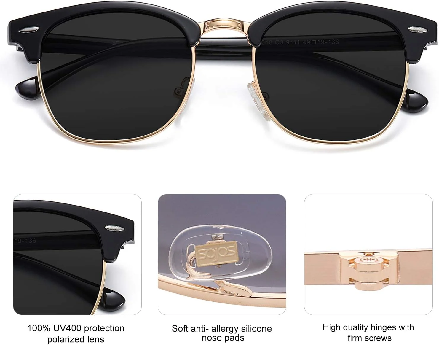 عینک آفتابی پلاریزه نیمه فریم شاخ گاوی مدل SJ5018 سوژوس با فریم مشکی و لنز پلاریزه خاکستری عینک آفتابی پلاریزه نیمه فریم شاخ گاوی مدل SJ5018 سوژوس با فریم مشکی و لنز پلاریزه خاکستری