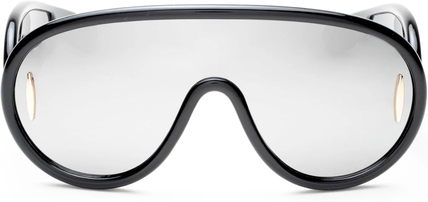 عینک آفتابی ماسکی ایبیزا شیک و ساده برای زنان و مردان | فریم مشکی با آینه روی لنزها و طرفین | عینک آفتابی محافظت در برابر اشعه ماوراء بنفش - مشکی