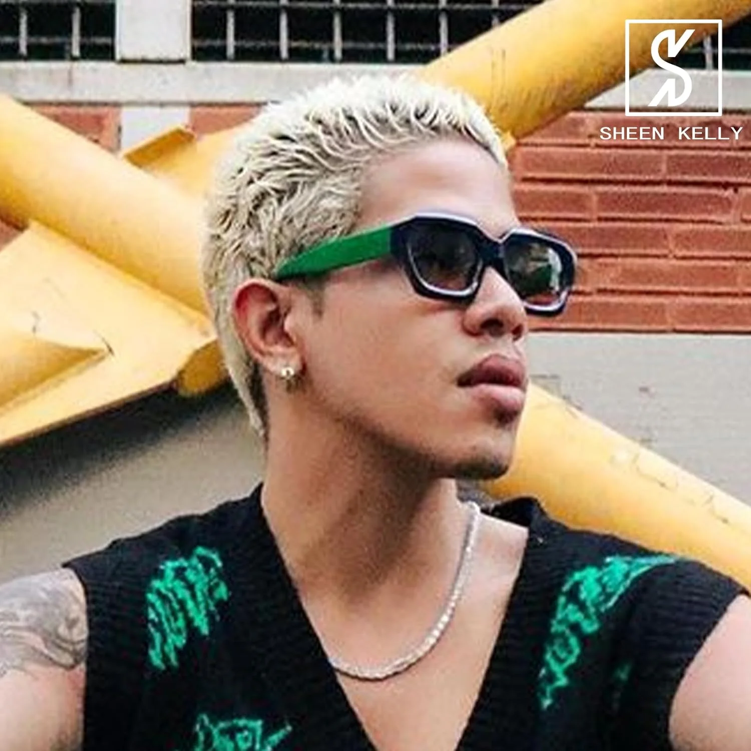 عینک آفتابی مستطیلی یکپارچهسازی با سیستمعامل برای مردان و زنان، لنزهای شش ضلعی مربعی مشکی نارنجی، عینکهای ترندی دهه 90 عینک آفتابی مستطیلی یکپارچهسازی با سیستمعامل برای مردان و زنان، لنزهای شش ضلعی مربعی مشکی نارنجی، عینکهای ترندی دهه 90