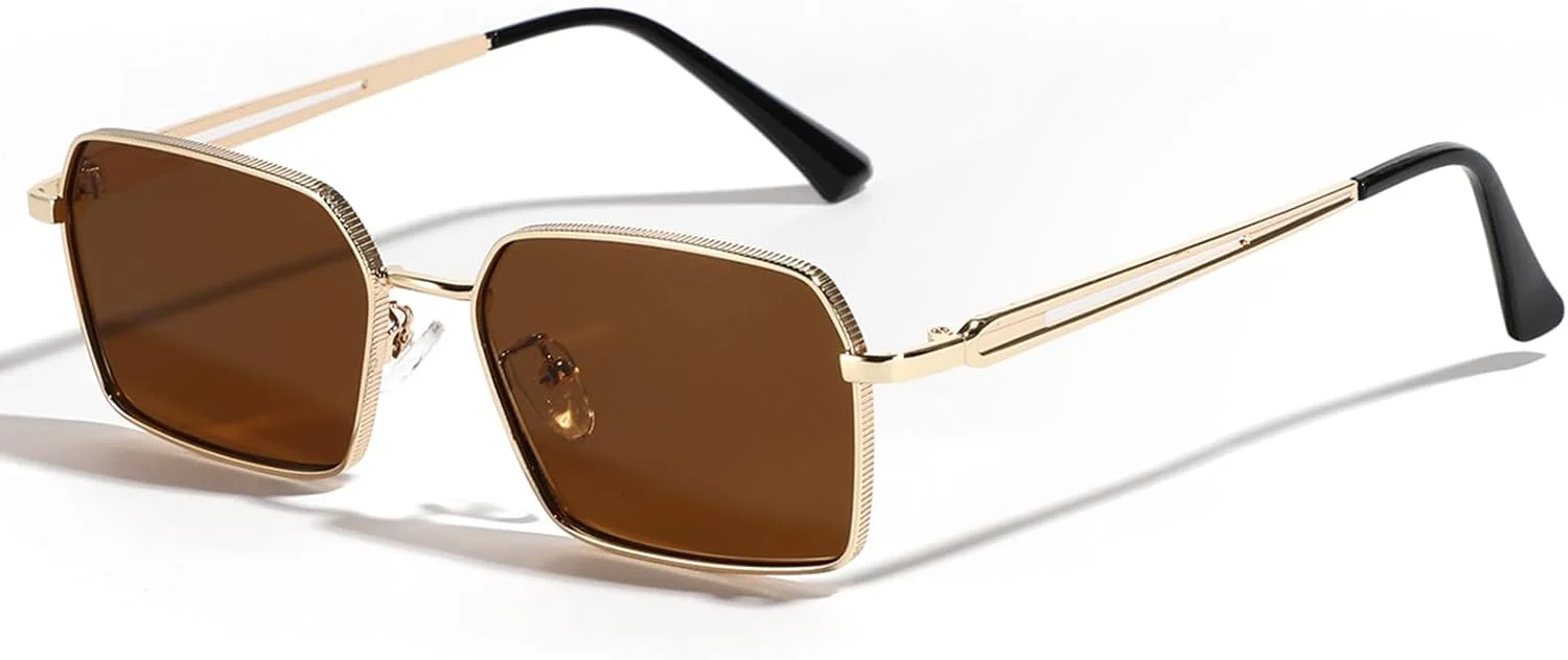 عینک آفتابی فلزی مربعی یکپارچهسازی با سیستمعامل شین کلی، مردانه زنانه، کلاسیک، مد روز، شش ضلعی، فریم کوچک فلزی، عینک آفتابی مشکی