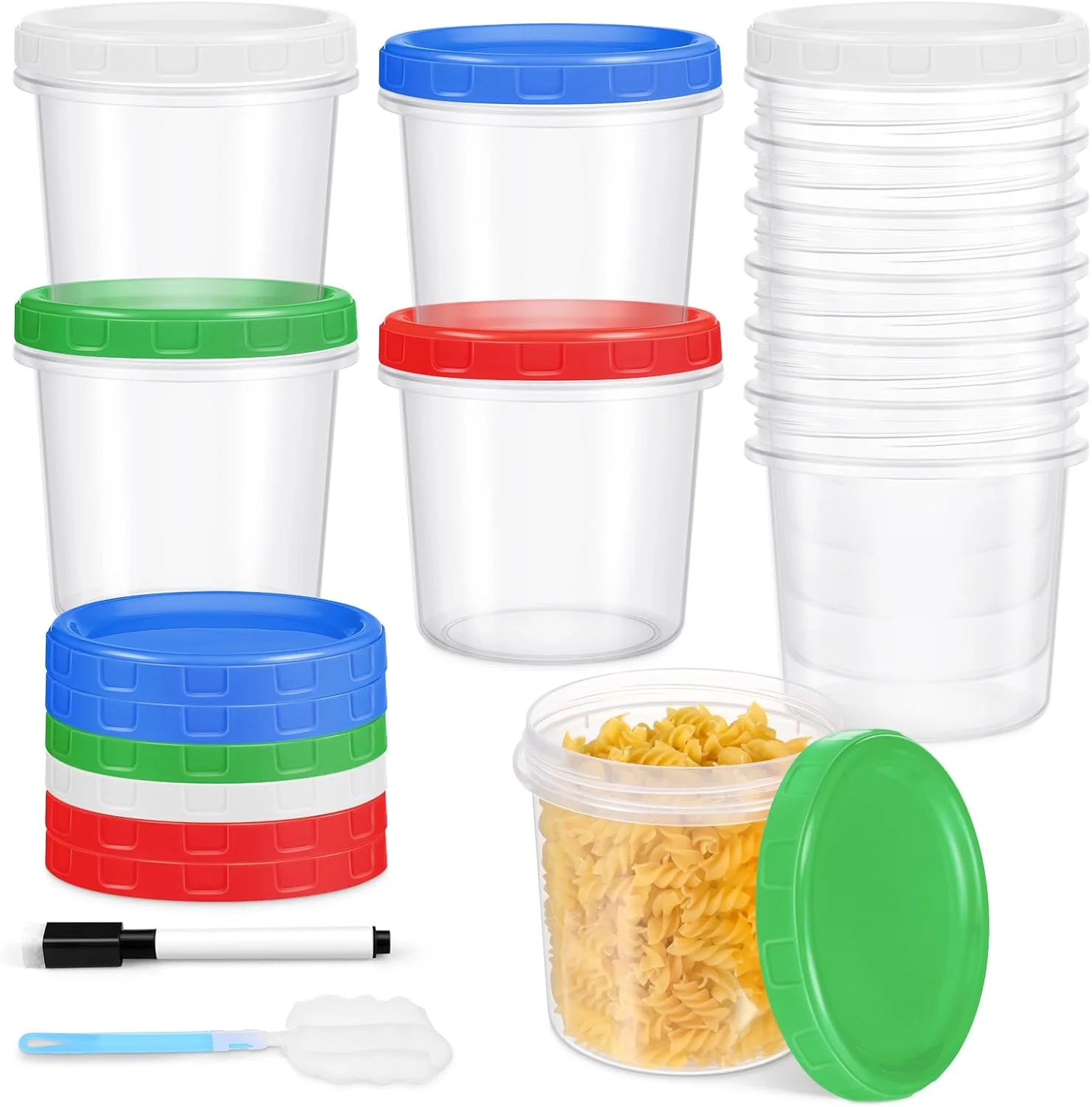 ظروف نگهداری مواد غذایی فریزر یومارکت، بسته 16 عددی ظروف پلاستیکی 32 اونسی با درب پیچی، ظروف آماده سازی غذا برای سوپ، میان وعده، میوه، فاقد BPA، ضد نشت، قابل استفاده در مایکروویو و ماشین ظرفشویی
