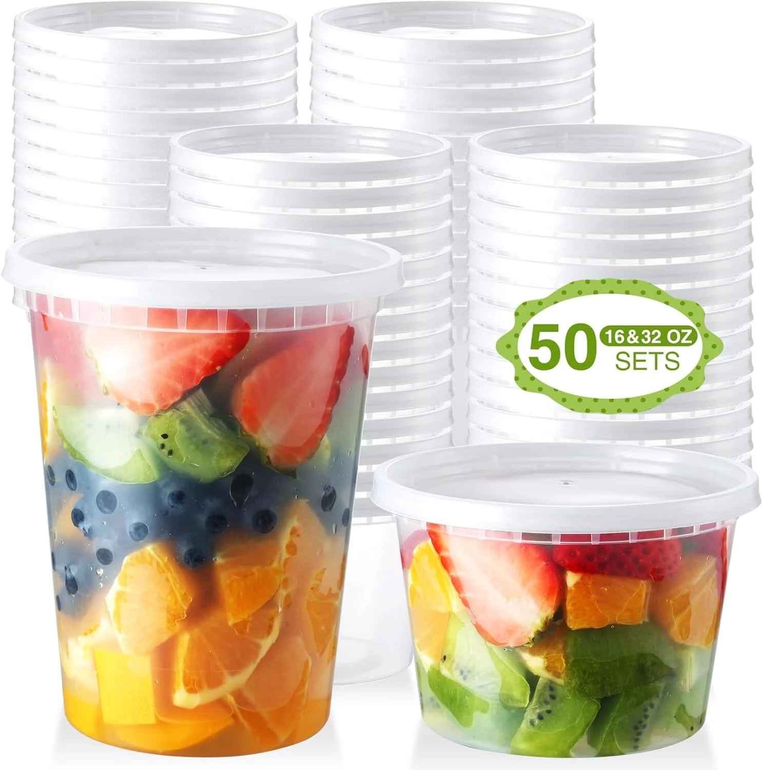 Eupako بسته 50 عددی ظروف دلی با درب [مجموعه ترکیبی 470 و 940 میلی لیتری] - جعبه های آماده سازی غذا، جعبه های نگهداری پلاستیکی ایمن برای مایکروویو و فریزر، بدون درز و ضد نشت برای جعبه های ناهار و غذای بیرون بر