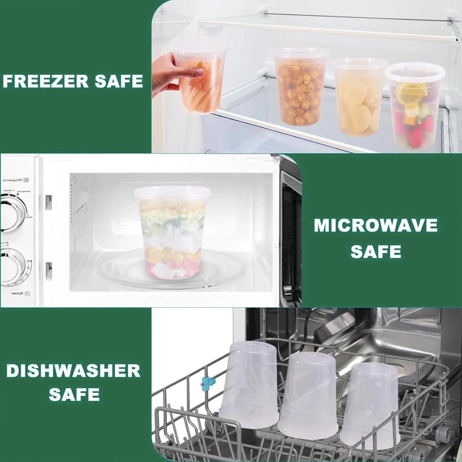 ظروف دلی اینسایت، بسته 50 عددی، ظروف نگهداری مواد غذایی پلاستیکی 32 اونسی، ظرف بیرون بر شفاف و بادوام با قابلیت ضد نشت، بدون BPA، قابلیت چیدن روی هم، قابل استفاده در مایکروویو، ماشین ظرفشویی و فریزر