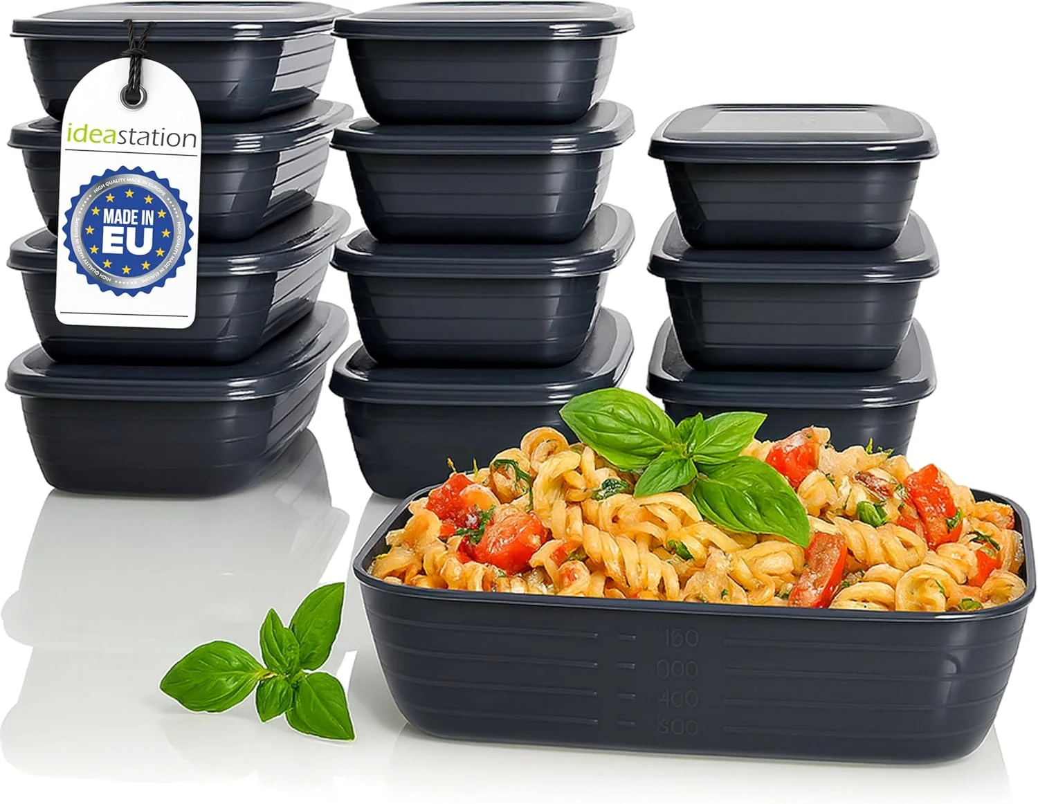 ست ظروف فریزری idea-station، ۱۲ عدد ۸۰۰ میلی لیتری - آنتراسیت - ظروف نگهداری مواد غذایی بدون BPA با درب - ظروف نشکن برای انجماد - ظروف فریزری قابل انباشت - نظم دهنده فریزر