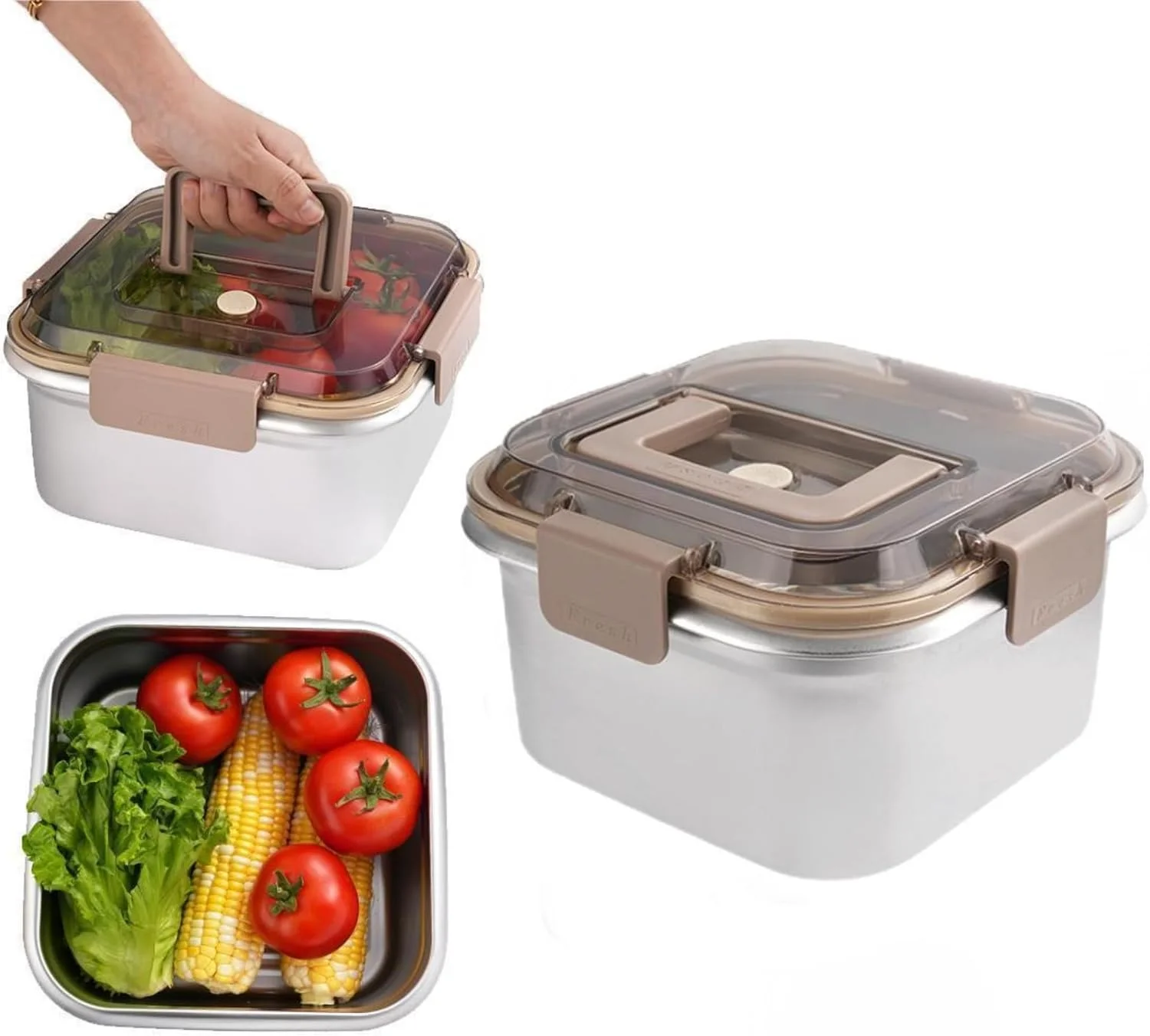 ظروف نگهداری مواد غذایی Doeek، مناسب فضای باز، استیل ضد زنگ 304، ظرف نگهداری مواد غذایی ترد، یخچال، فریزر، میوه، درب پلمپ، قابل استفاده در مایکروویو، مقاوم در برابر حرارت، سازمان دهنده یخچال (2200 میلی لیتر)