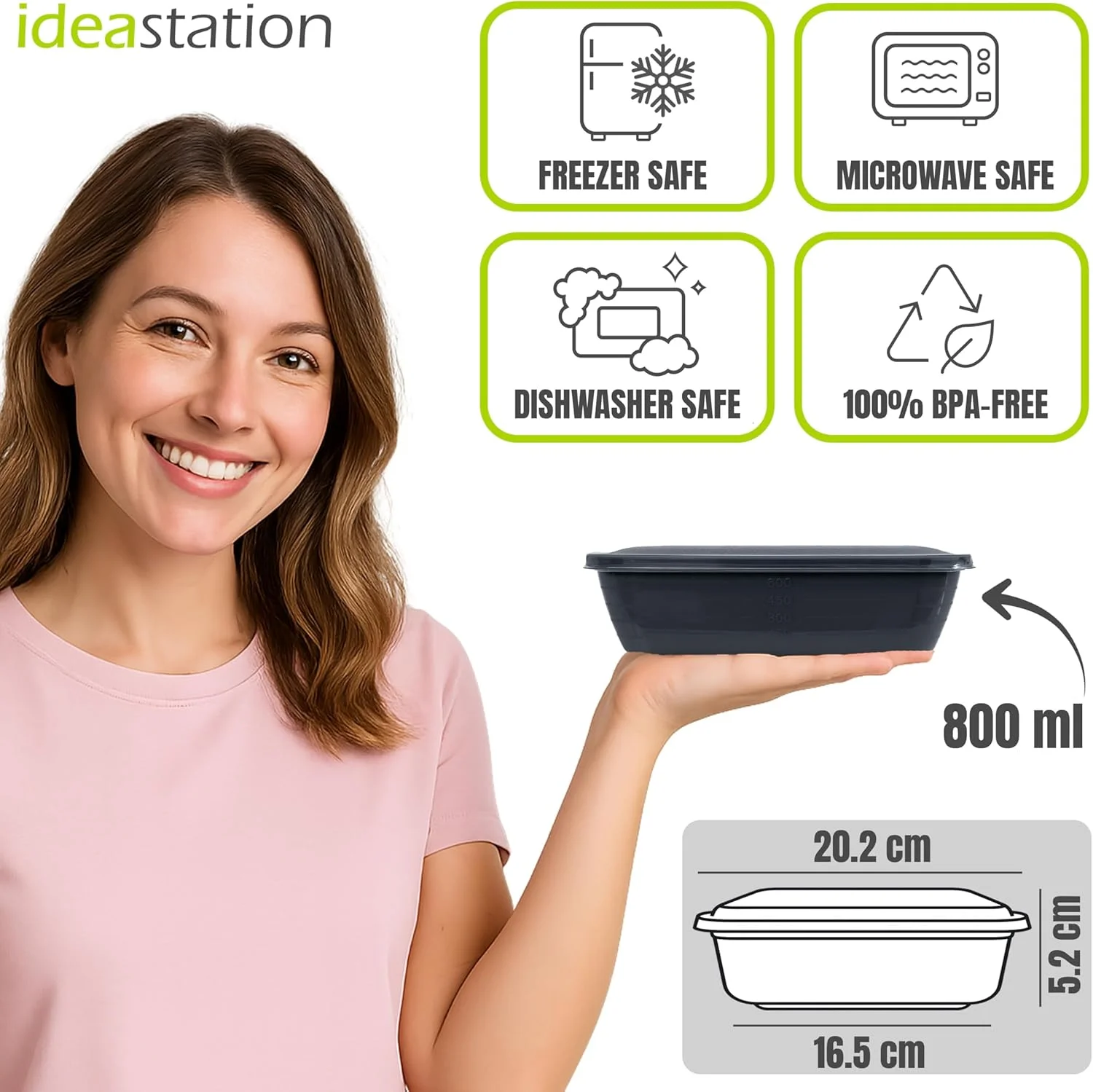 ست ظروف فریزری idea-station، ۱۲ عدد ۸۰۰ میلی لیتری - آنتراسیت - ظروف نگهداری مواد غذایی بدون BPA با درب - ظروف نشکن برای انجماد - ظروف فریزری قابل انباشت - نظم دهنده فریزر