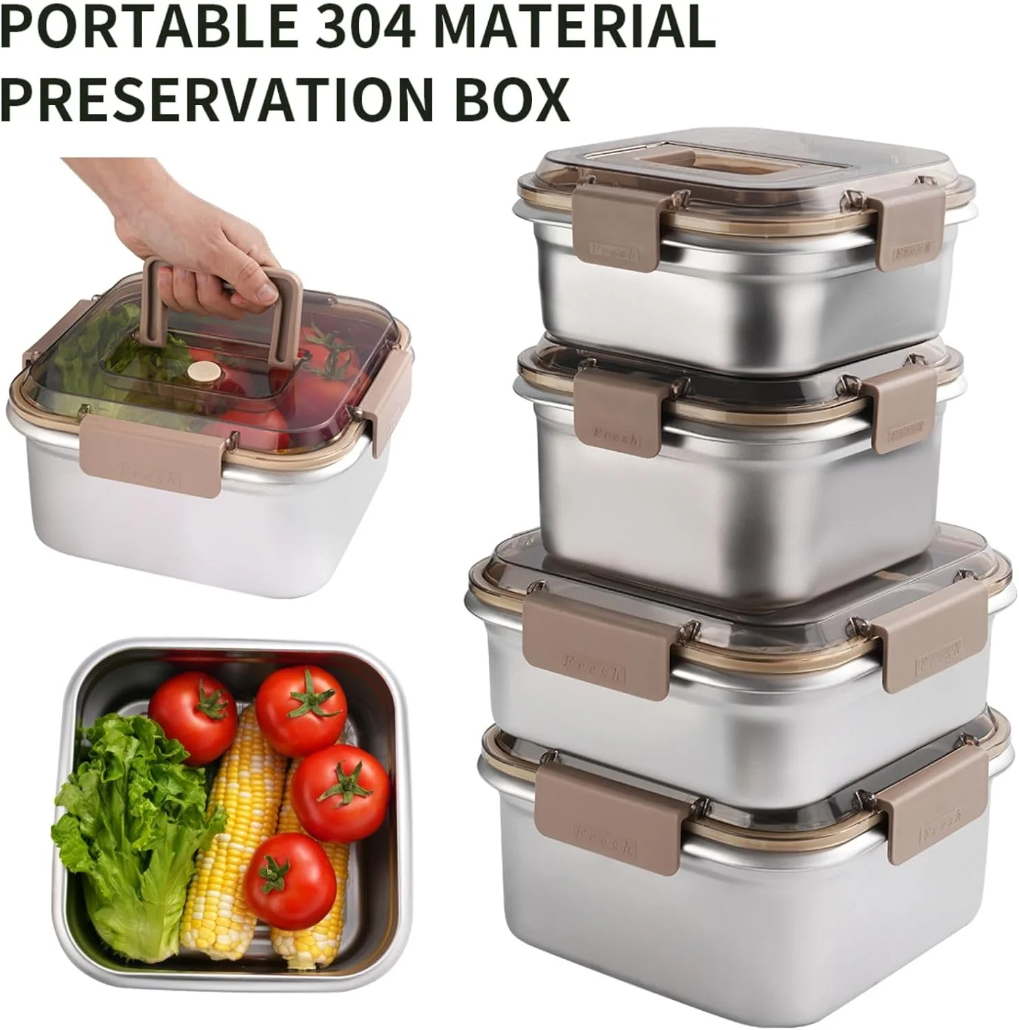 ظروف نگهداری مواد غذایی Doeek، مناسب فضای باز، استیل ضد زنگ 304، ظرف نگهداری مواد غذایی ترد، یخچال، فریزر، میوه، درب پلمپ، قابل استفاده در مایکروویو، مقاوم در برابر حرارت، سازمان دهنده یخچال (2200 میلی لیتر)