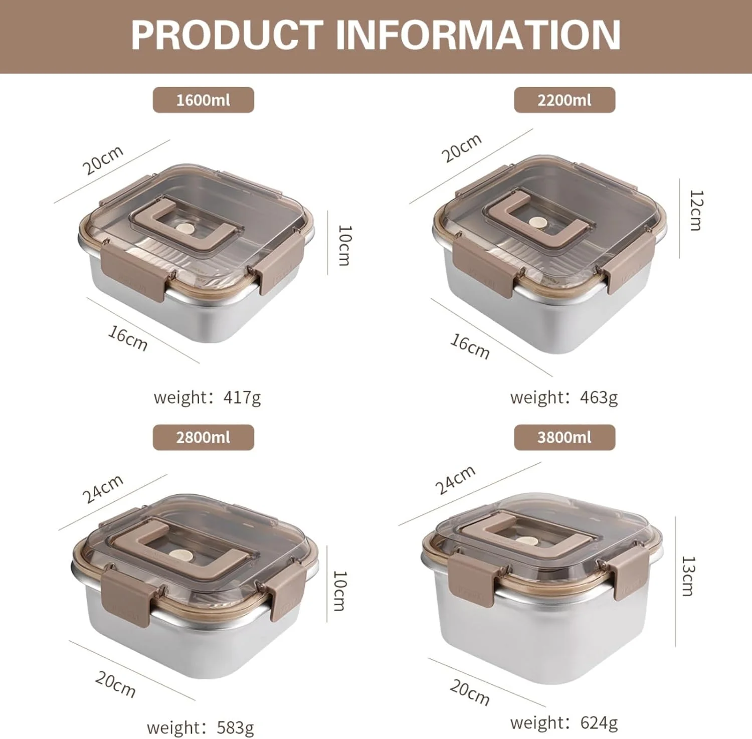 ظروف نگهداری مواد غذایی Doeek، مناسب فضای باز، استیل ضد زنگ 304، ظرف نگهداری مواد غذایی ترد، یخچال، فریزر، میوه، درب پلمپ، قابل استفاده در مایکروویو، مقاوم در برابر حرارت، سازمان دهنده یخچال (2200 میلی لیتر)