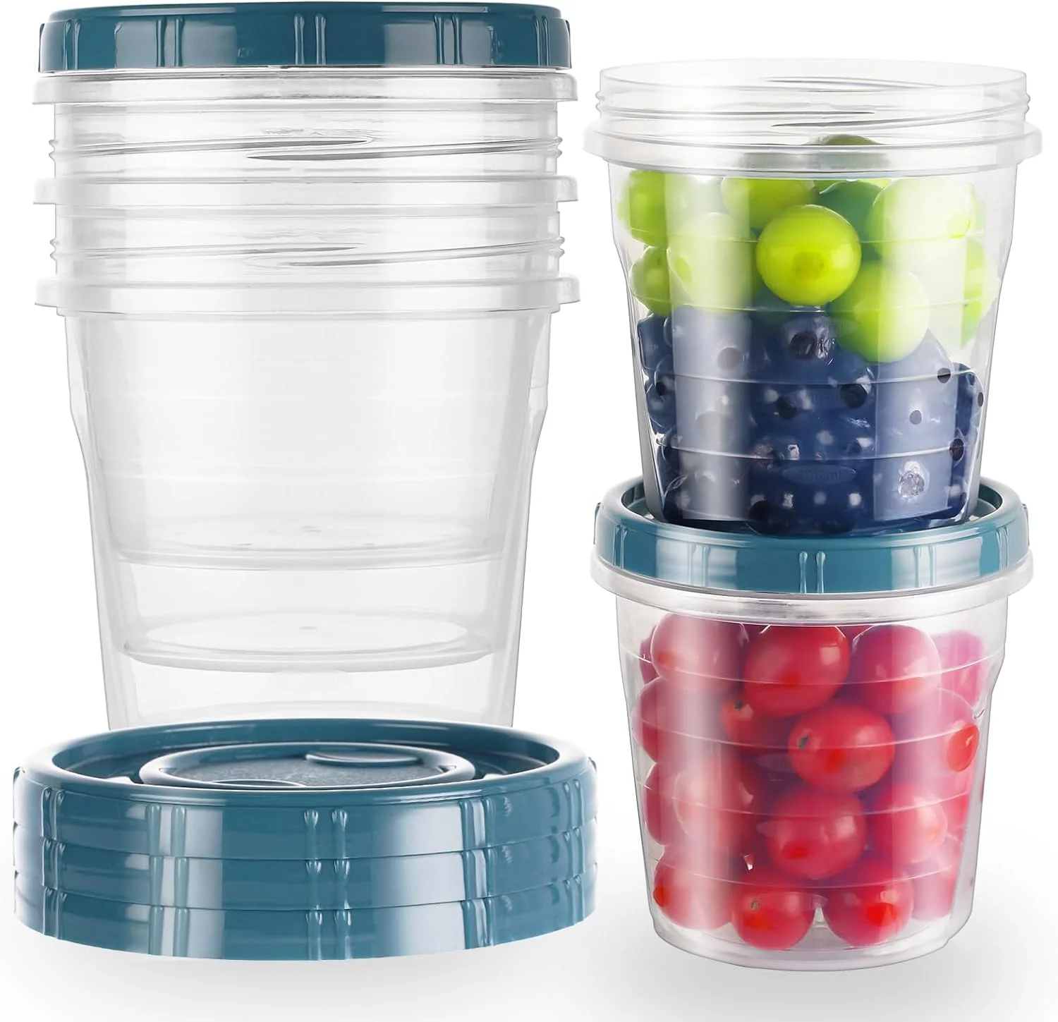 DESERO 5PCS Round Plastic Food Containers with Lids, Food Portion Box Meal Prep Food Storage Container Lunch Box Set Snack Pots for Microwave Freezer Dishwasher Reusable - 1250ML