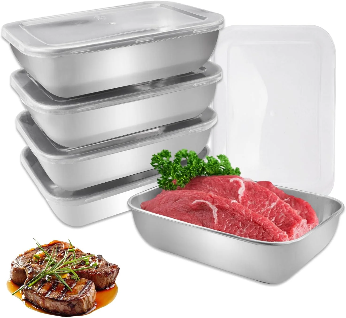 Dhisperares Stainless Steel Food Storage Containers with Lids, 1000ml, Pack of 5, Reusable Freezer Containers for Food, Microwave Safe