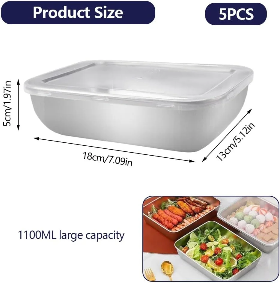 Dhisperares Stainless Steel Food Storage Containers with Lids, 1000ml, Pack of 5, Reusable Freezer Containers for Food, Microwave Safe