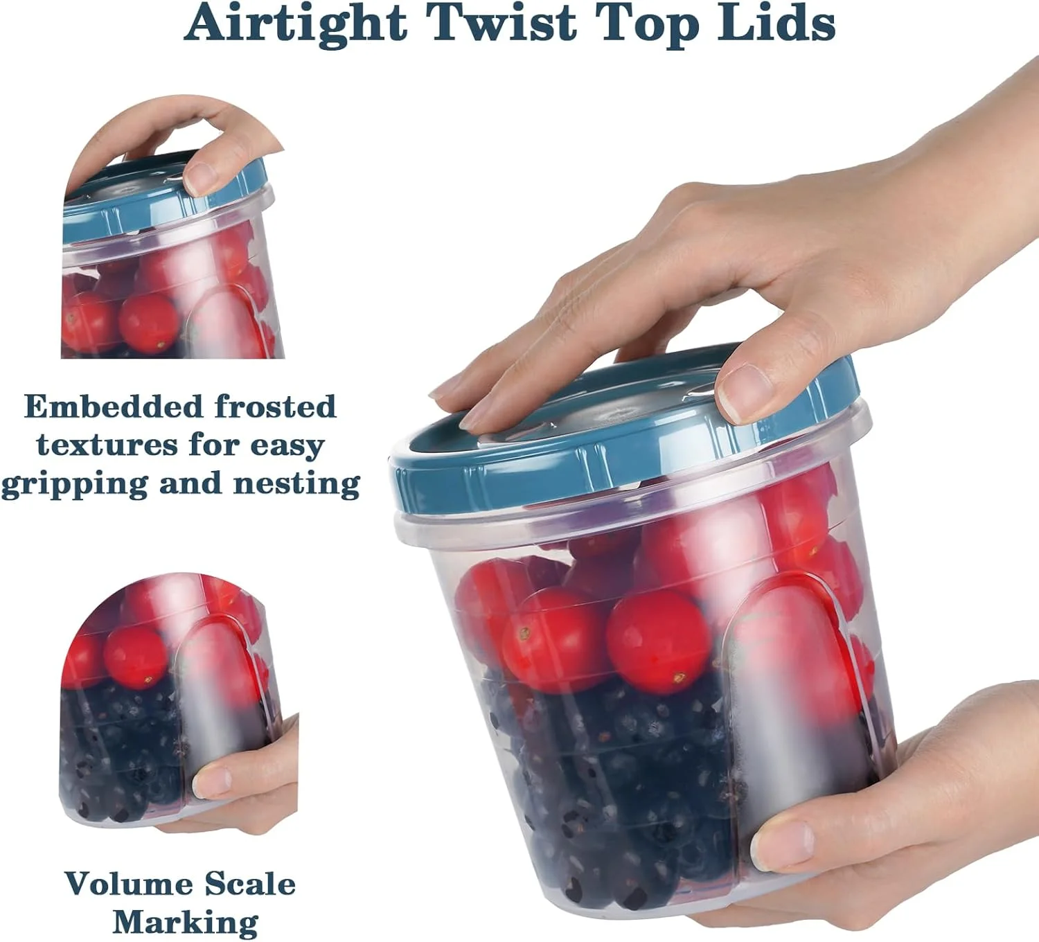 DESERO 5PCS Round Plastic Food Containers with Lids, Food Portion Box Meal Prep Food Storage Container Lunch Box Set Snack Pots for Microwave Freezer Dishwasher Reusable - 1250ML