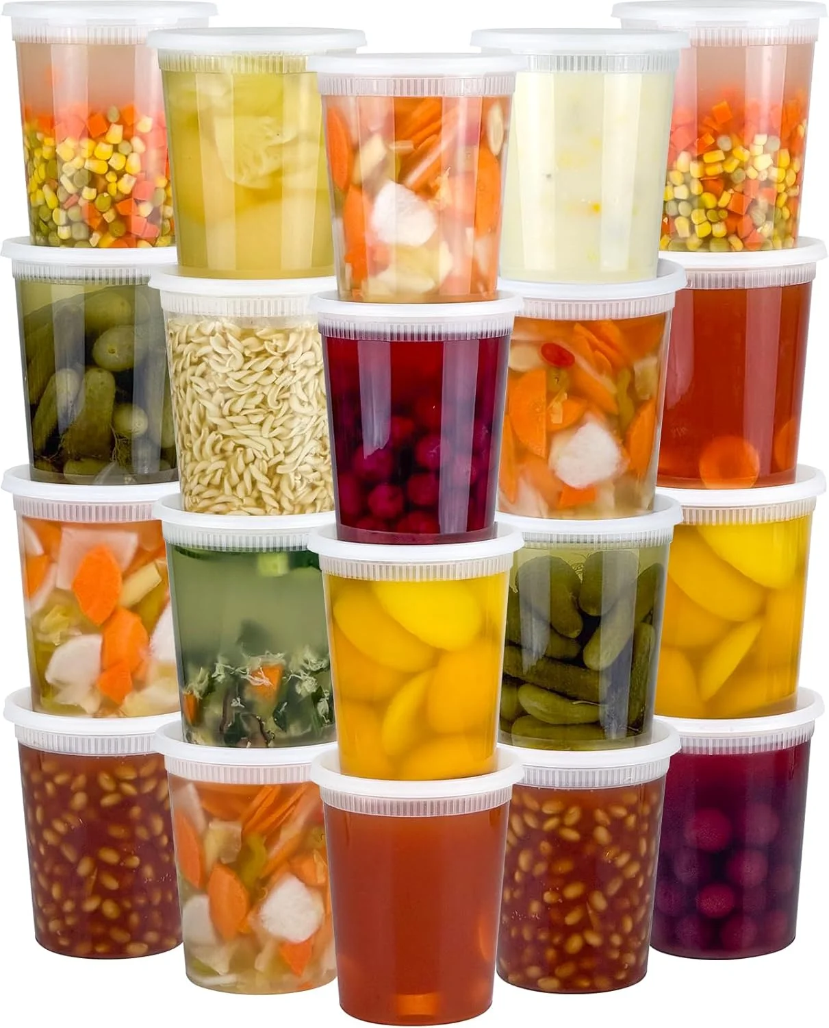 ظروف دلی دیپو 40 ست (80 تکه) با درب، 32 اونس، ضد نشت و بدون BPA، ظروف پلاستیکی نگهداری مواد غذایی درب دار برای سوپ، قابل استفاده در فریزر/مایکروویو/ماشین ظرفشویی