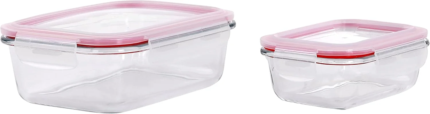 ظرف شیشه ای درب دار دولکه ای Delcasa Dc1886، 1000 میلی لیتر و 600 میلی لیتر - شیشه بوروسیلیکات مقاوم در برابر حرارت، قابل استفاده در ماشین ظرفشویی/فر/فریزر | ظروف شیشه ای ضد نشت برای آماده سازی غذا