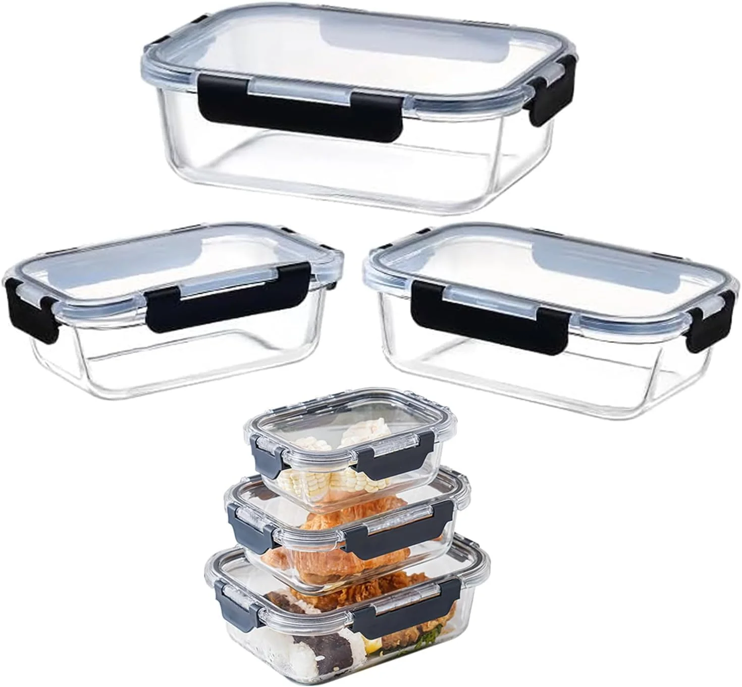 ظروف نگهداری غذا DECORHILLS، بسته 3 عددی، ظروف شیشه ای آماده سازی غذا با درب، جعبه ناهار درب دار بدون BPA، مناسب مایکروویو و فریزر