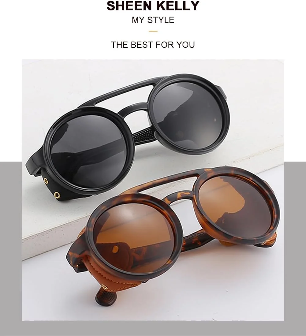 عینک آفتابی موتورسیکلت گوتیک زنانه و مردانه شین کلی، عینک آفتابی گرد استیم پانک وینتیج، محافظ جانبی یکپارچهسازی با سیستمرترو عینک آفتابی موتورسیکلت گوتیک زنانه و مردانه شین کلی، عینک آفتابی گرد استیم پانک وینتیج، محافظ جانبی یکپارچهسازی با سیستمرترو