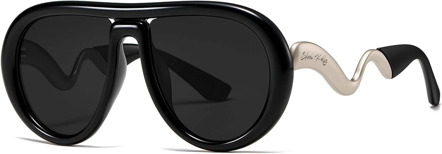 عینک آفتابی خلبانی پلاریزه بزرگ و مد روز برای زنان و مردان، فریم بیضی تخت رترو، عینک فلزی منحنی طراح عینک آفتابی خلبانی پلاریزه بزرگ و مد روز برای زنان و مردان، فریم بیضی تخت رترو، عینک فلزی منحنی طراح