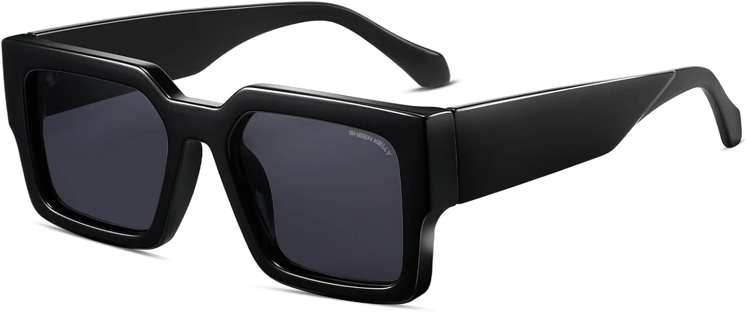 عینک آفتابی مستطیلی ضخیم رترو زنانه مردانه، عینک های مد روز و حجیم باریک مربعی مشکی با رویه تخت عینک آفتابی مستطیلی ضخیم رترو زنانه مردانه، عینک های مد روز و حجیم باریک مربعی مشکی با رویه تخت