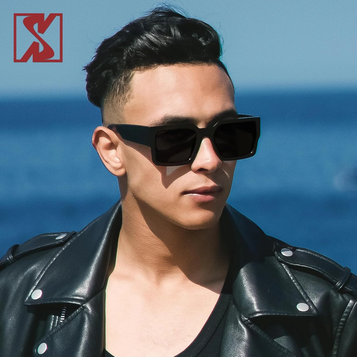 عینک آفتابی مستطیلی ضخیم رترو زنانه مردانه، عینک های مد روز و حجیم باریک مربعی مشکی با رویه تخت عینک آفتابی مستطیلی ضخیم رترو زنانه مردانه، عینک های مد روز و حجیم باریک مربعی مشکی با رویه تخت