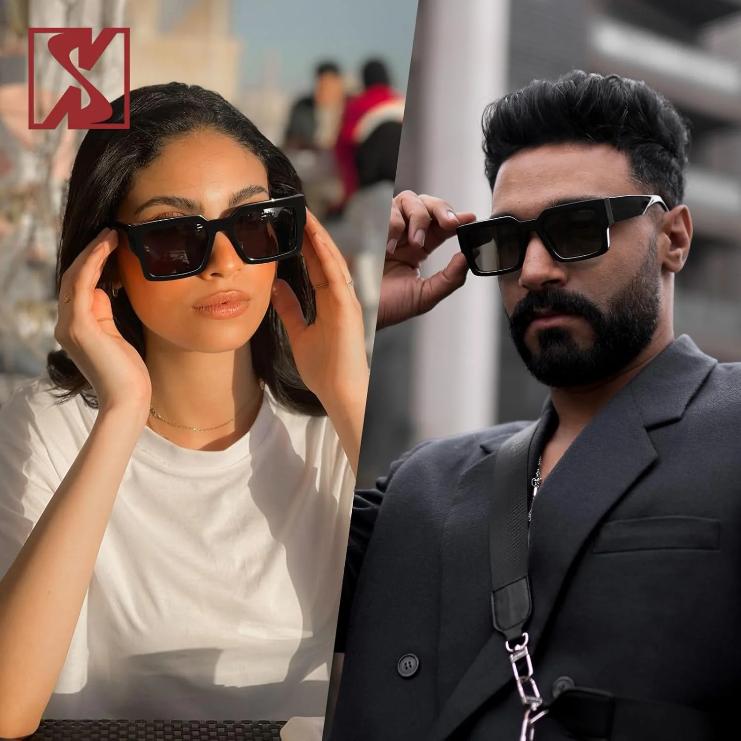 عینک آفتابی مستطیلی ضخیم رترو زنانه مردانه، عینک های مد روز و حجیم باریک مربعی مشکی با رویه تخت عینک آفتابی مستطیلی ضخیم رترو زنانه مردانه، عینک های مد روز و حجیم باریک مربعی مشکی با رویه تخت