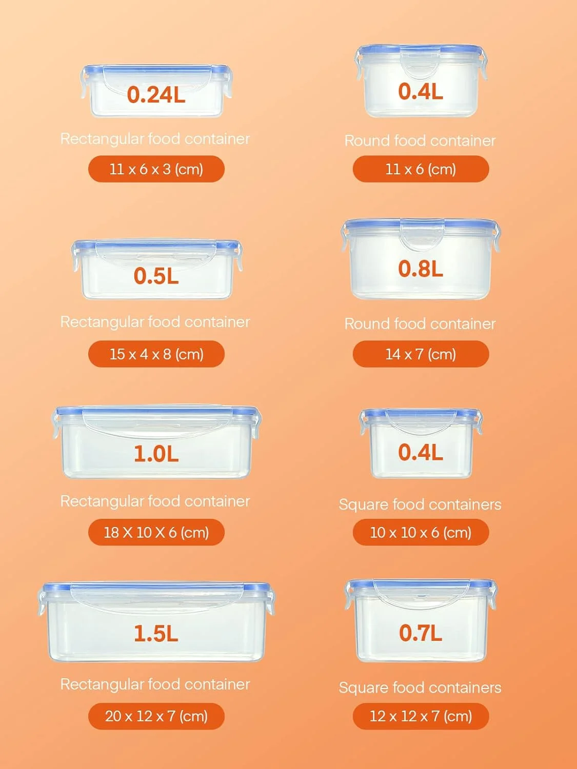 ظروف غذای دی.پرلا، جعبه ناهار، 8 تکه ظروف نگهداری مواد غذایی پلاستیکی درب دار، ضد نشت، قابل استفاده در مایکروویو و فریزر، ظروف غذای بدون BPA (8 ظرف و 8 درب)