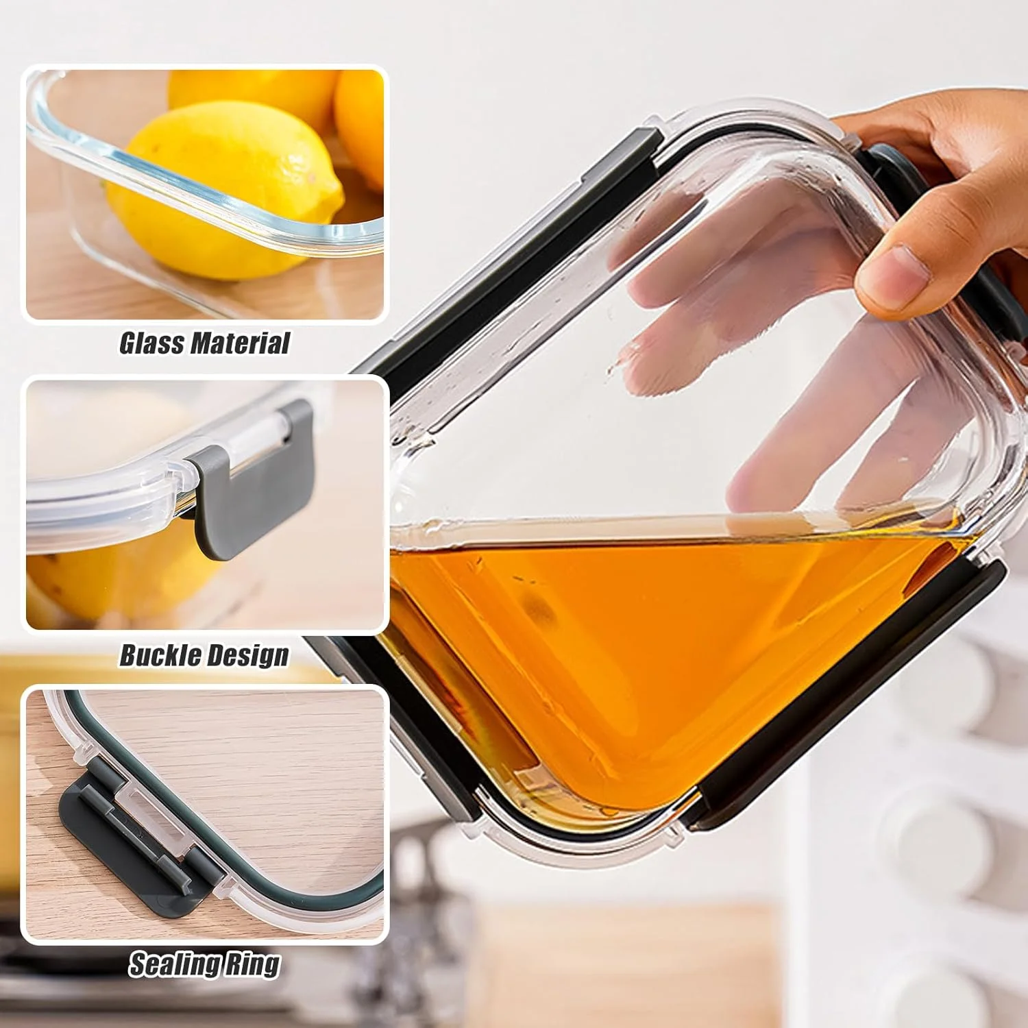 ظروف نگهداری غذای شیشه ای DAMAIXINGSHUO (5 تکه با تقسیم کننده، 5 تکه بدون تقسیم کننده)، ظروف آماده سازی غذای شیشه ای با درب های قفل دار ضد نشت، مناسب برای مایکروویو، فریزر، فر و ماشین ظرفشویی