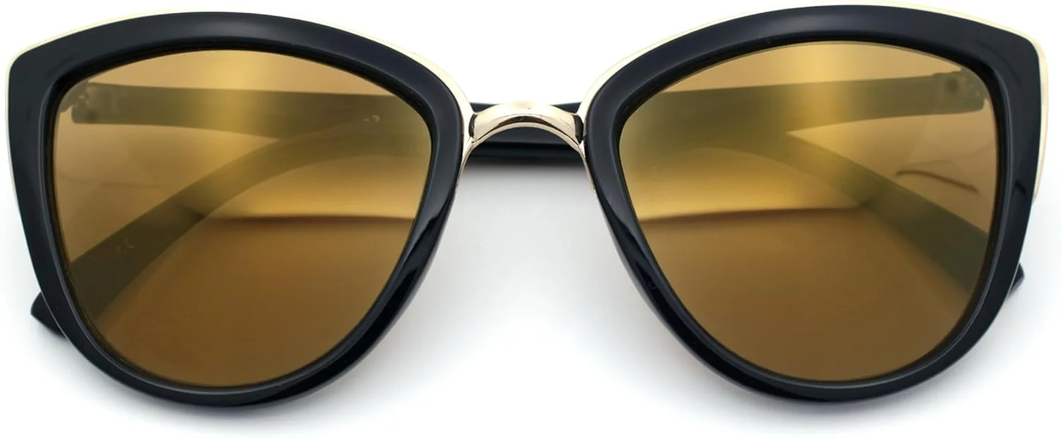 عینک آفتابی زنانه SA106 با لنز آینه ای رنگی و مدل چشم گربه ای بزرگ