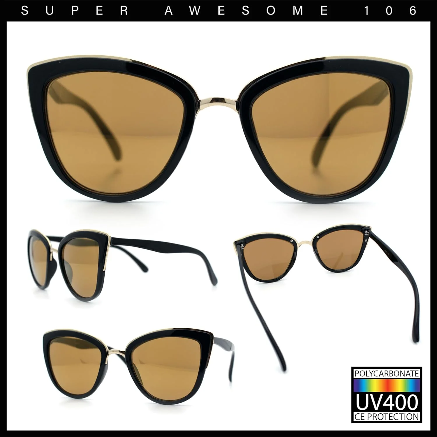 عینک آفتابی زنانه SA106 با لنز آینه ای رنگی و مدل چشم گربه ای بزرگ عینک آفتابی زنانه SA106 با لنز آینه ای رنگی و مدل چشم گربه ای بزرگ