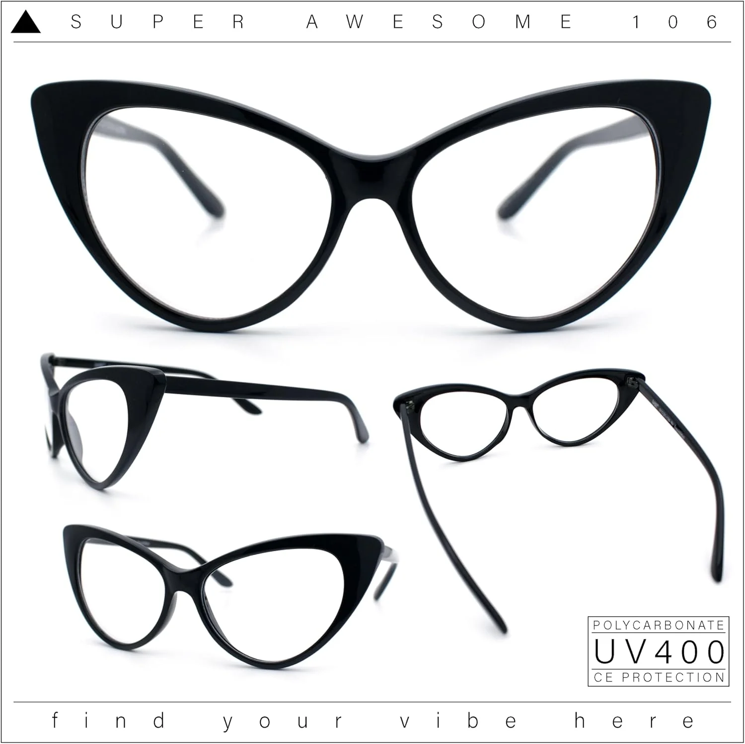 عینک گربه ای زنانه کلاسیک SA106 با لنز شفاف گوتیک