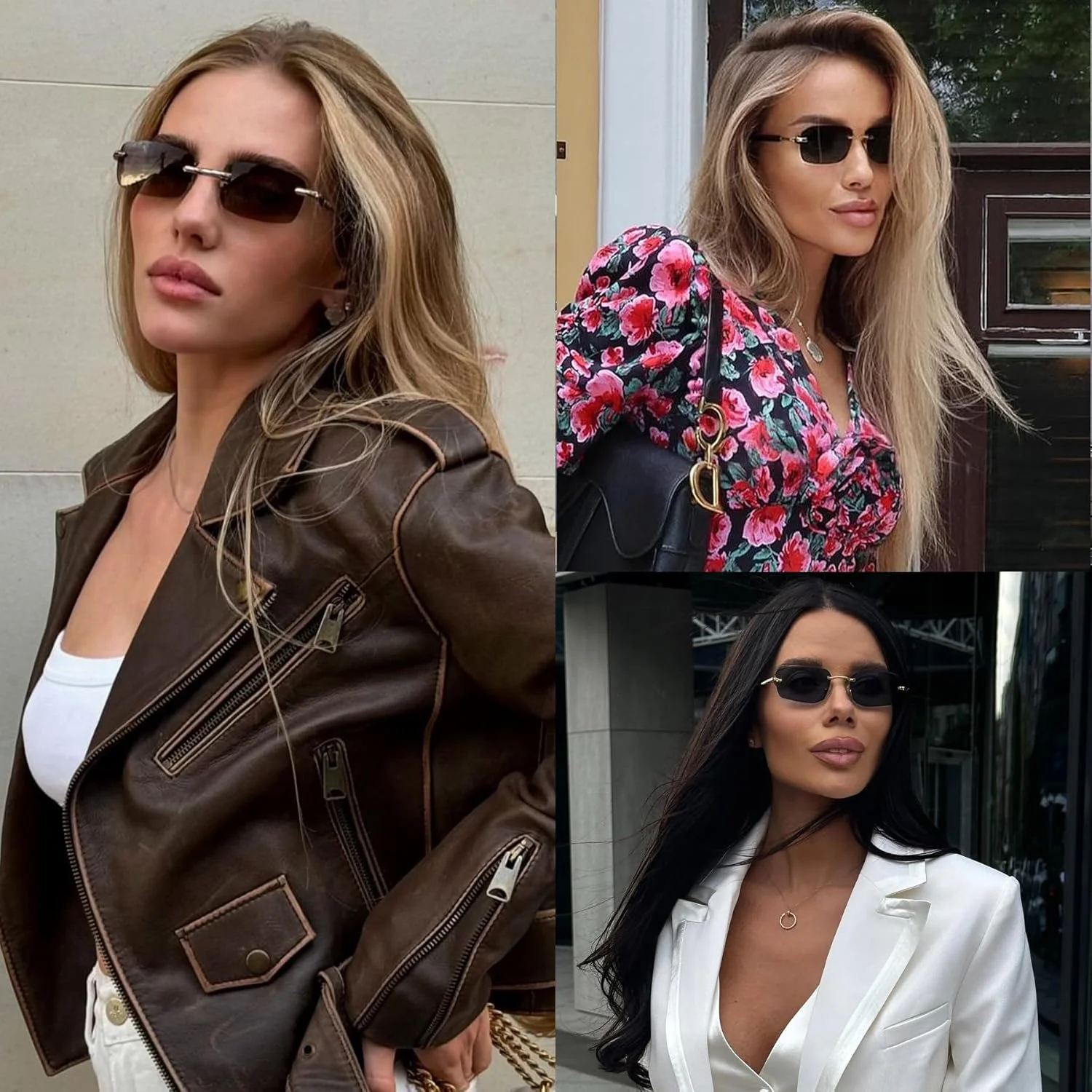 عینک آفتابی فشن بدون فریم زنانه مردانه، لنز رنگی گنگستری، سایه های بدون قاب، عینک شاخ بوفالو مصنوعی، عینک مستطیلی عینک آفتابی فشن بدون فریم زنانه مردانه، لنز رنگی گنگستری، سایه های بدون قاب، عینک شاخ بوفالو مصنوعی، عینک مستطیلی