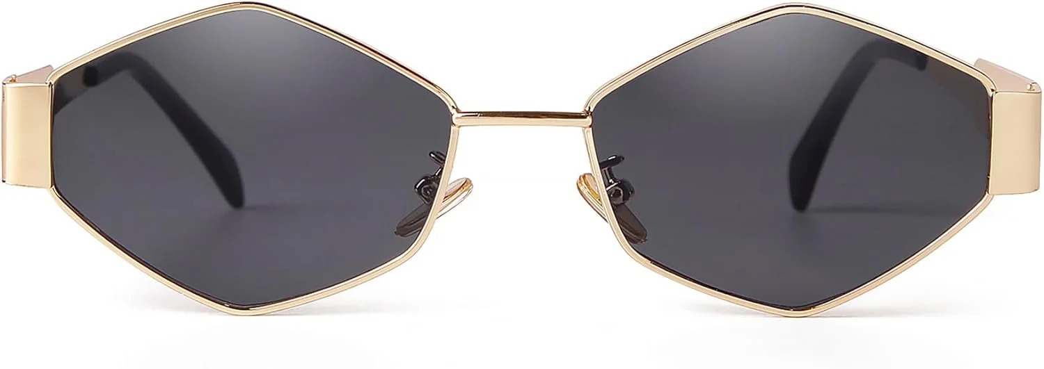 عینک آفتابی شش ضلعی SDINM زنانه، فلزی طلایی رترو وینتیج، محافظت UV