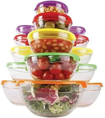 Copper Top - 10 Pcs Glass Storage Bowl Set with Colour Lids Food Container Microwave Dishwasher Freezer Safe