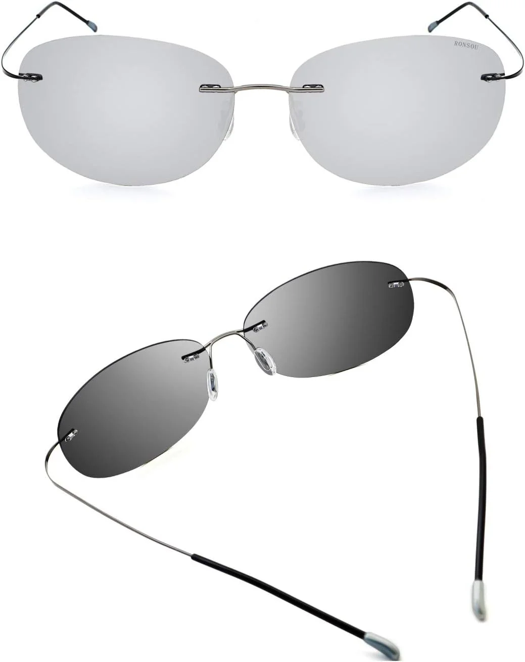 عینک آفتابی پلاریزه بدون حاشیه فوق سبک RONSOU از جنس تیتانیوم خالص با رنگ های مد روز برای مردان و زنان