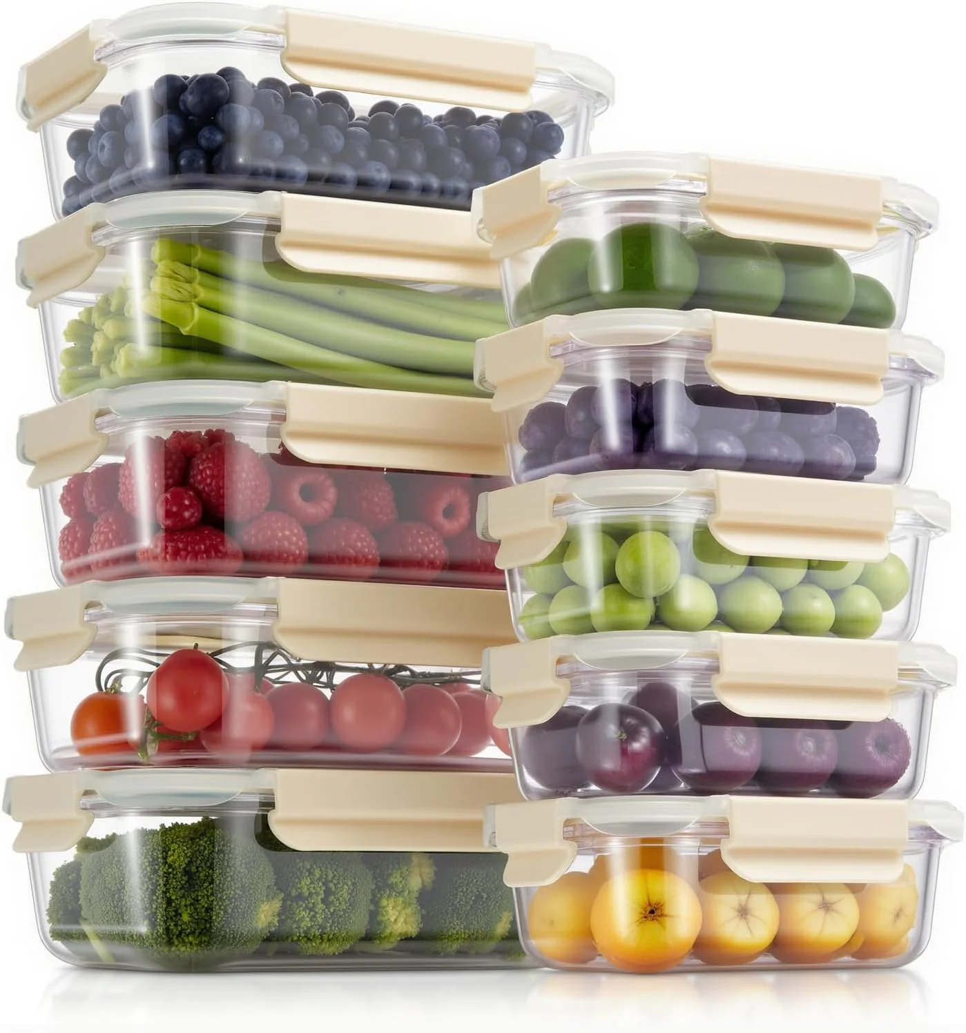 ظروف شیشه ای درب دار، ست ظروف نگهداری غذا، 20 تکه (10 ظرف، 10 درب)، قابل شستشو در ماشین ظرفشویی، قابل استفاده در مایکروویو و فریزر، ضد نشت، مدرن، ظروف غذا، ظروف نگهداری غذا