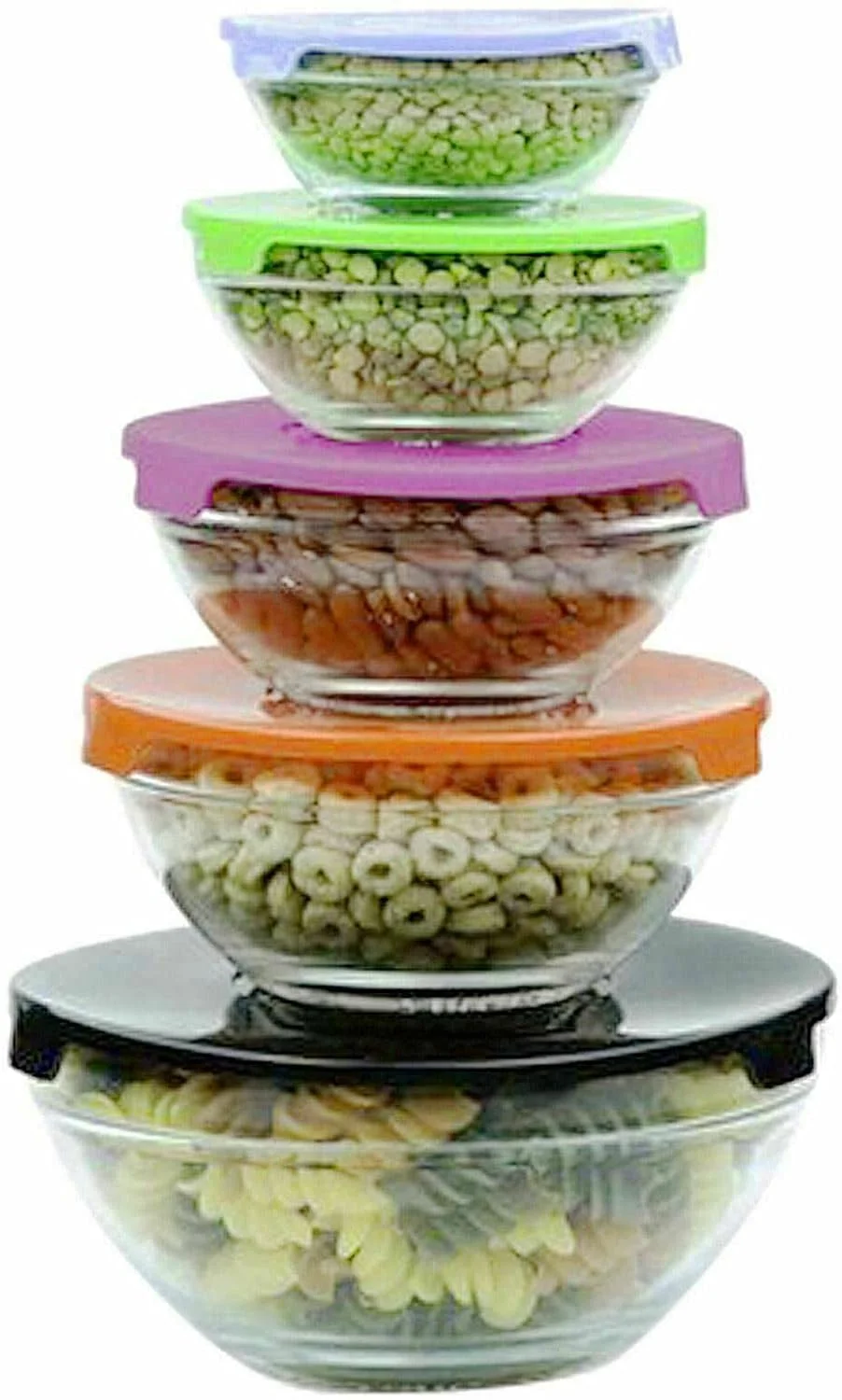 Copper Top - 10 Pcs Glass Storage Bowl Set with Colour Lids Food Container Microwave Dishwasher Freezer Safe