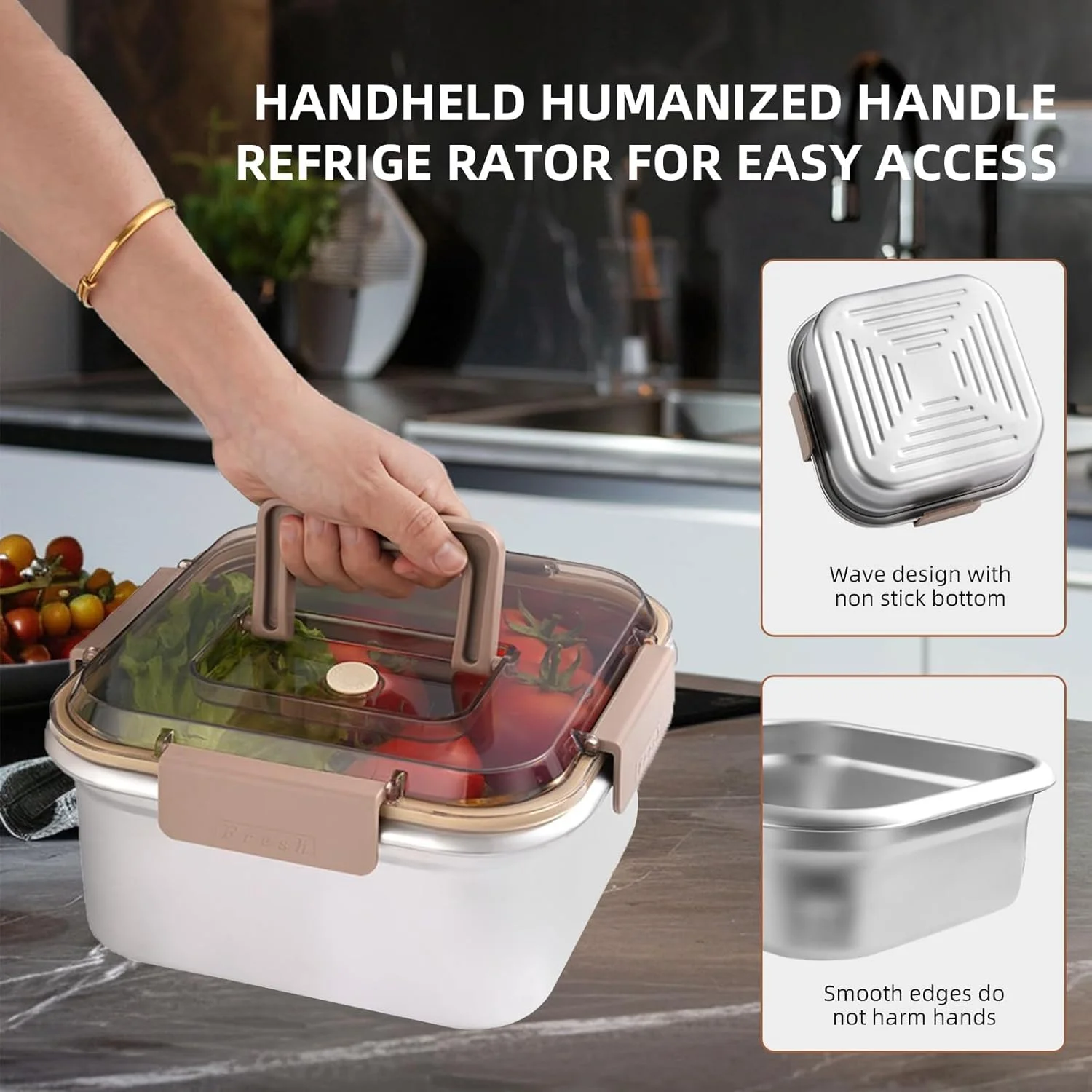 ظروف نگهداری مواد غذایی، 2 عدد جعبه کریسپر استیل ضد زنگ 304 مناسب فضای باز، جعبه نگهداری فریزر یخچال، جعبه درب دار میوه، مقاوم در برابر حرارت مایکروویو (2200+3800 میلی لیتر)