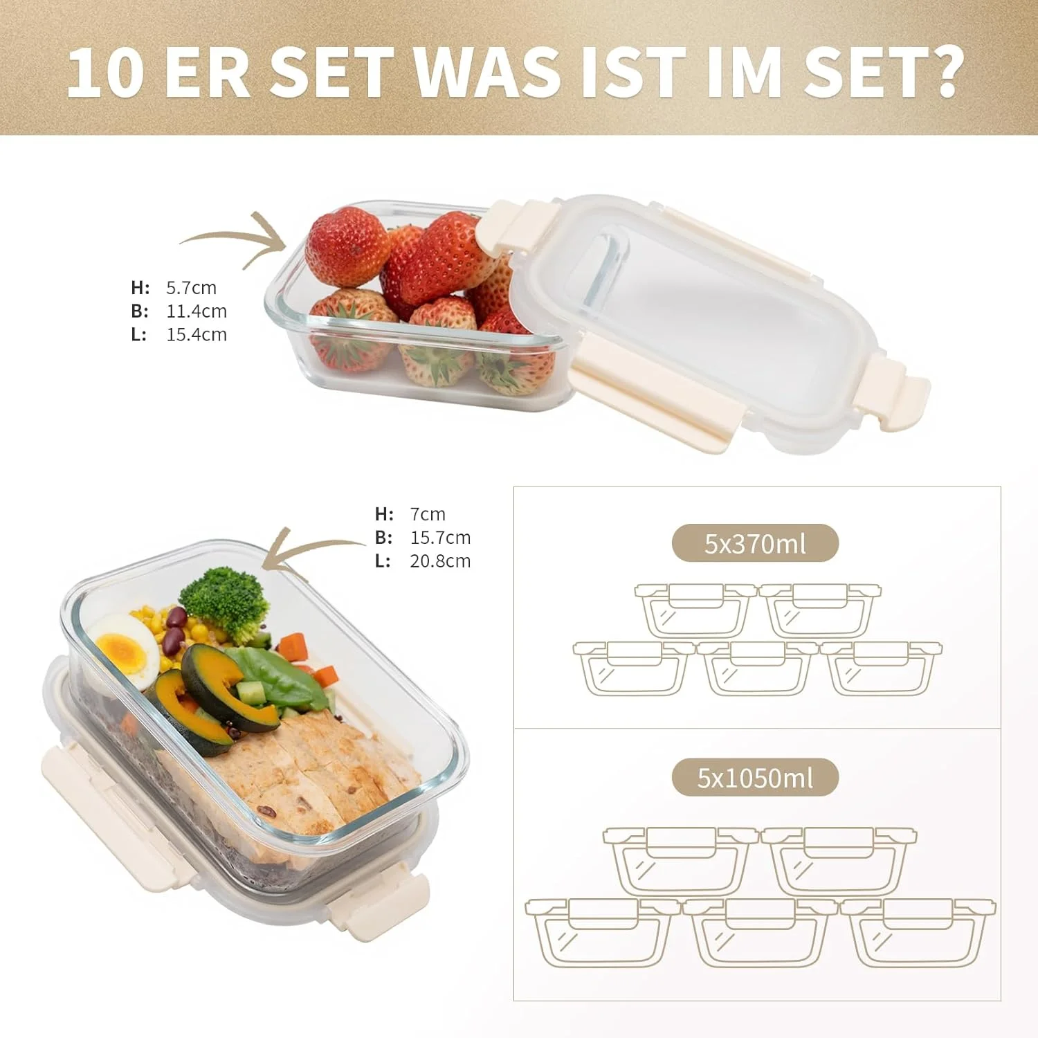 ظروف شیشه ای درب دار، ست ظروف نگهداری غذا، 20 تکه (10 ظرف، 10 درب)، قابل شستشو در ماشین ظرفشویی، قابل استفاده در مایکروویو و فریزر، ضد نشت، مدرن، ظروف غذا، ظروف نگهداری غذا