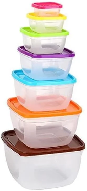 ست ظروف نگهداری غذا با درب های رنگی، بدون BPA، 7 تکه، سازمان دهنده آشپزخانه پلاستیکی قابل چیدن، قابل شستشو در ماشین ظرفشویی، قابل استفاده در مایکروویو، مناسب برای فریزر