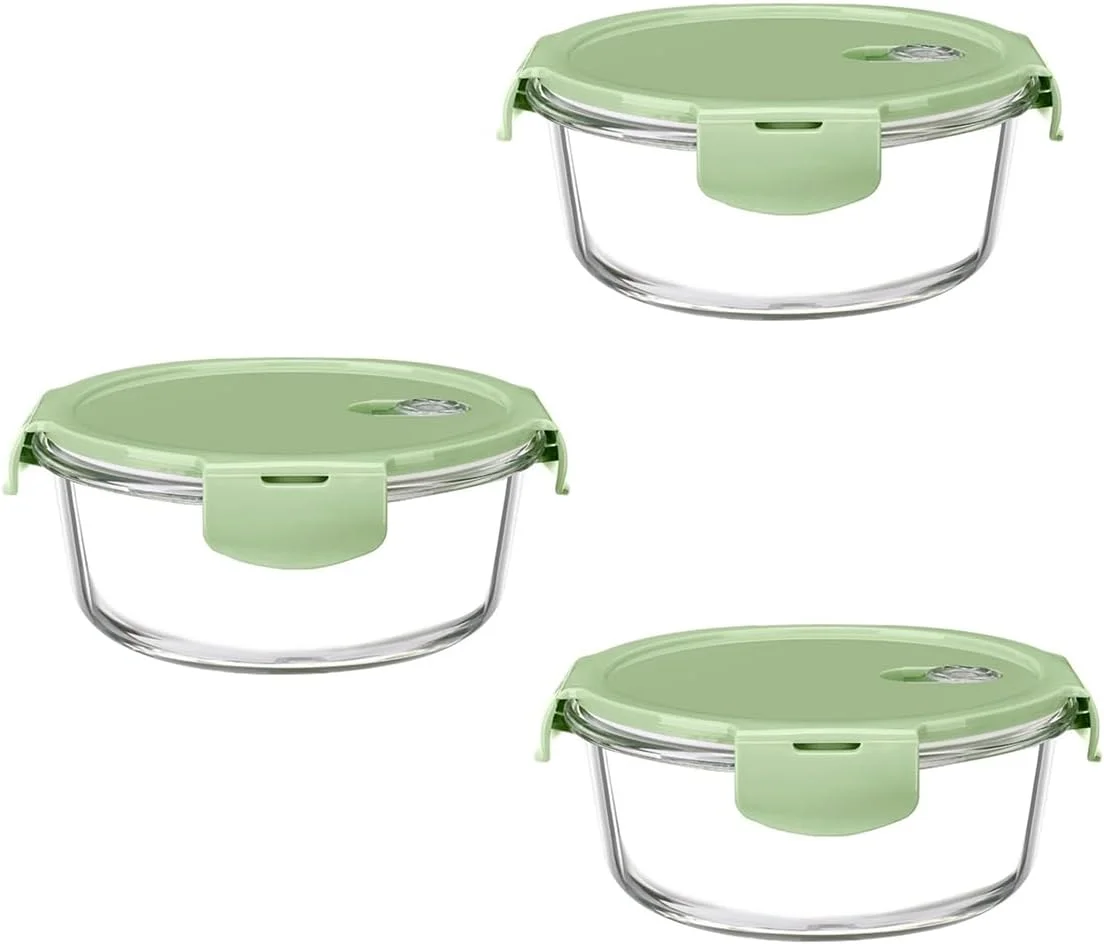 ظروف شیشه ای غذا، 3 عدد با درب، ست ظروف نگهداری شیشه ای، ظروف شیشه ای مقاوم در برابر حرارت و بدون BPA برای سوپ و غذای باقی مانده، قابل استفاده در مایکروویو، ماشین ظرفشویی و فریزر (سبز)