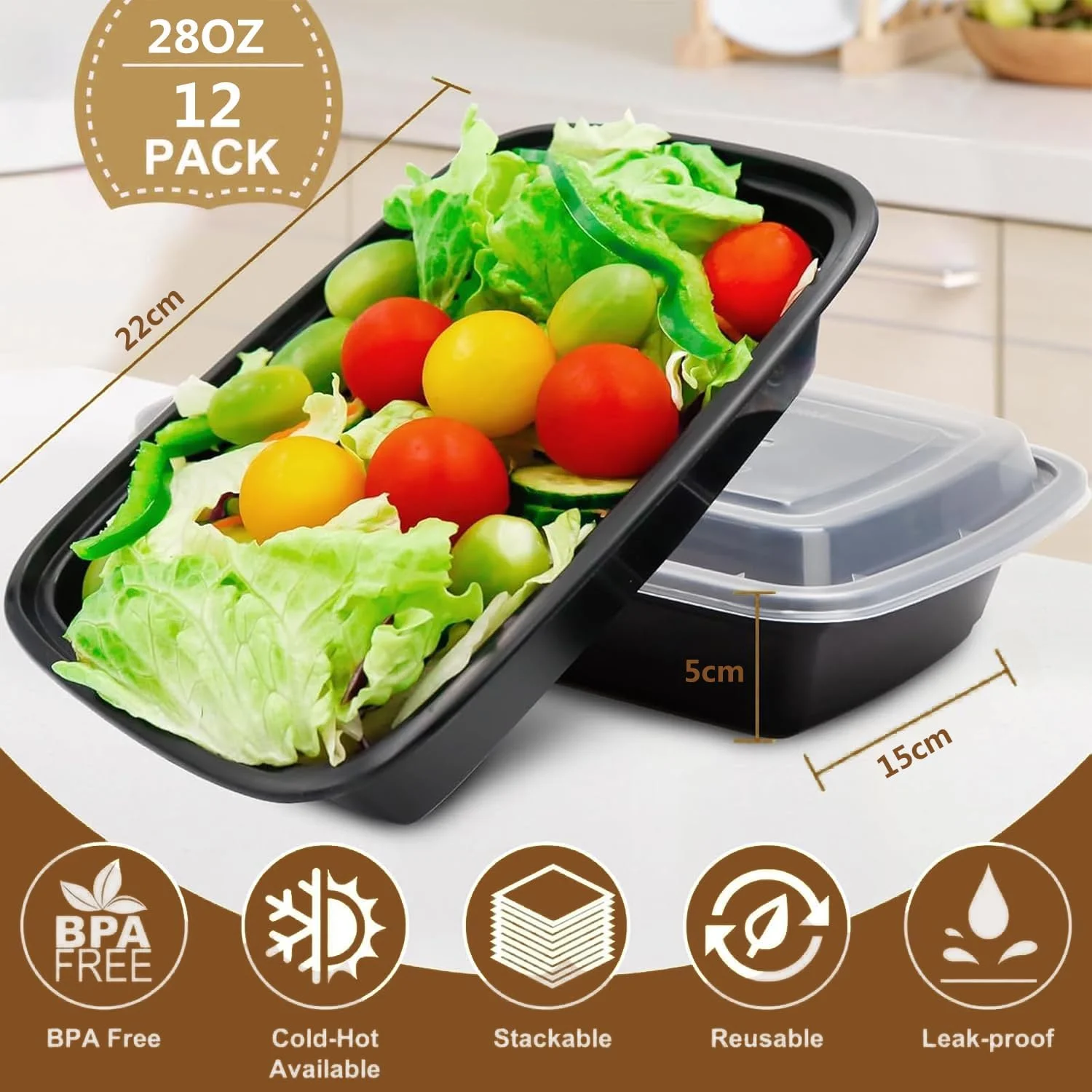 [بسته 12 عددی] ظروف آماده سازی غذا قابل استفاده مجدد، ظروف نگهداری مواد غذایی مناسب مایکروویو، فریزر و ماشین ظرفشویی، ظروف پلاستیکی بدون BPA با درب، جعبه های نگهداری فریزر ظروف پلاستیکی با درب
