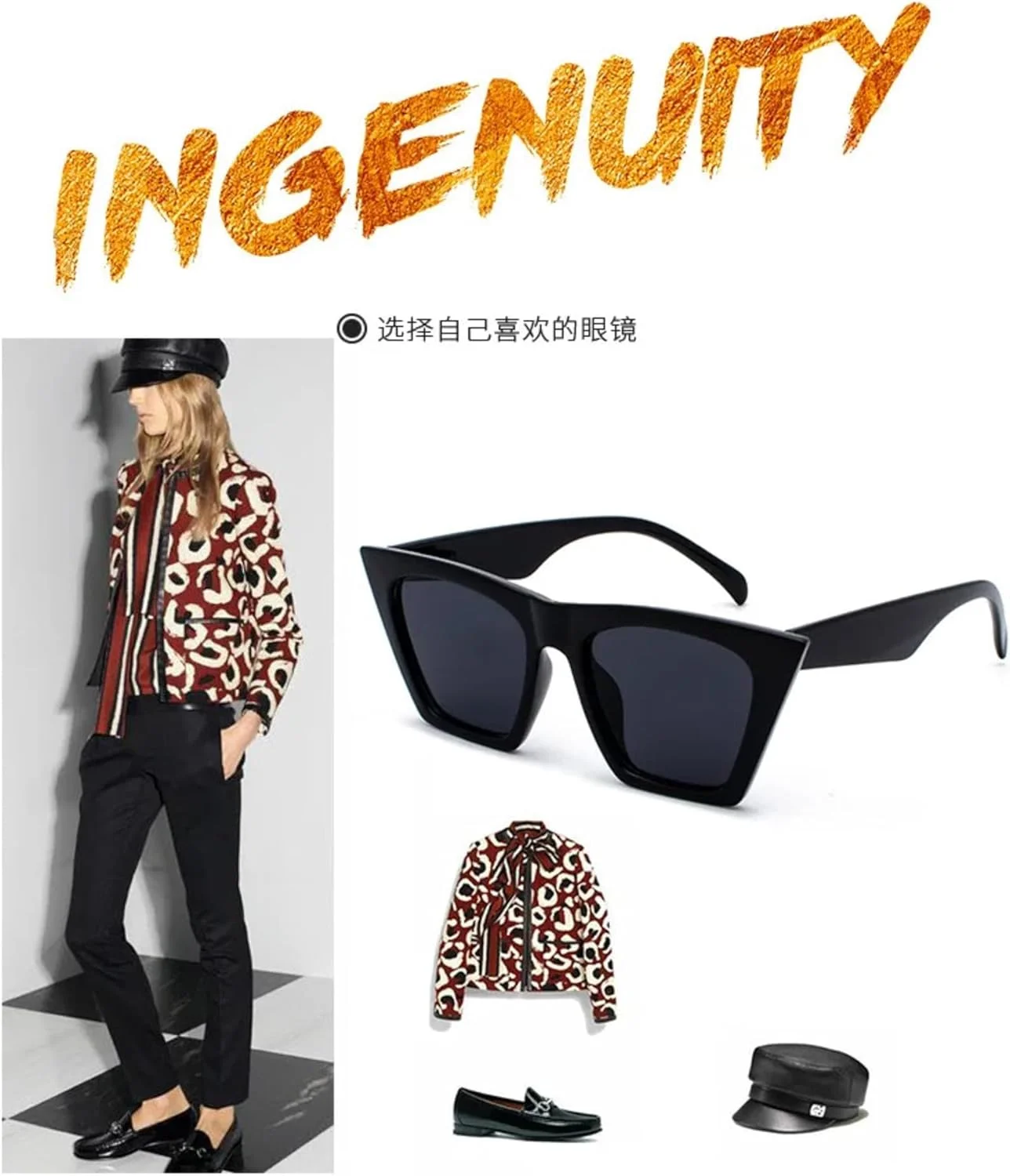 عینک آفتابی گربه‌ای رترو، قهوه‌ای چای، لاک پشتی، گرادیان زنانه Y2K به همراه جلد عینک آفتابی - محافظت UV400، فریم مربعی - سایه‌های مد اروپایی آمریکایی به همراه جلد عینک آفتابی