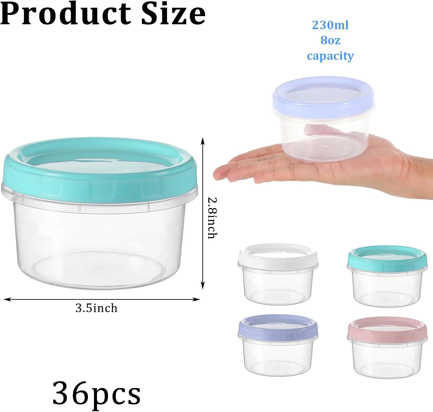 36 عدد ظروف پلاستیکی 240 میلی لیتری با درب پیچی، ظروف نگهداری مواد غذایی شفاف و قابل استفاده مجدد به همراه قلم و برس برای میوه، سالاد و تنقلات، ظروف کوچک و ضد نشت مناسب فریزر، قابل استفاده در مایکروویو و ماشین ظرفشویی