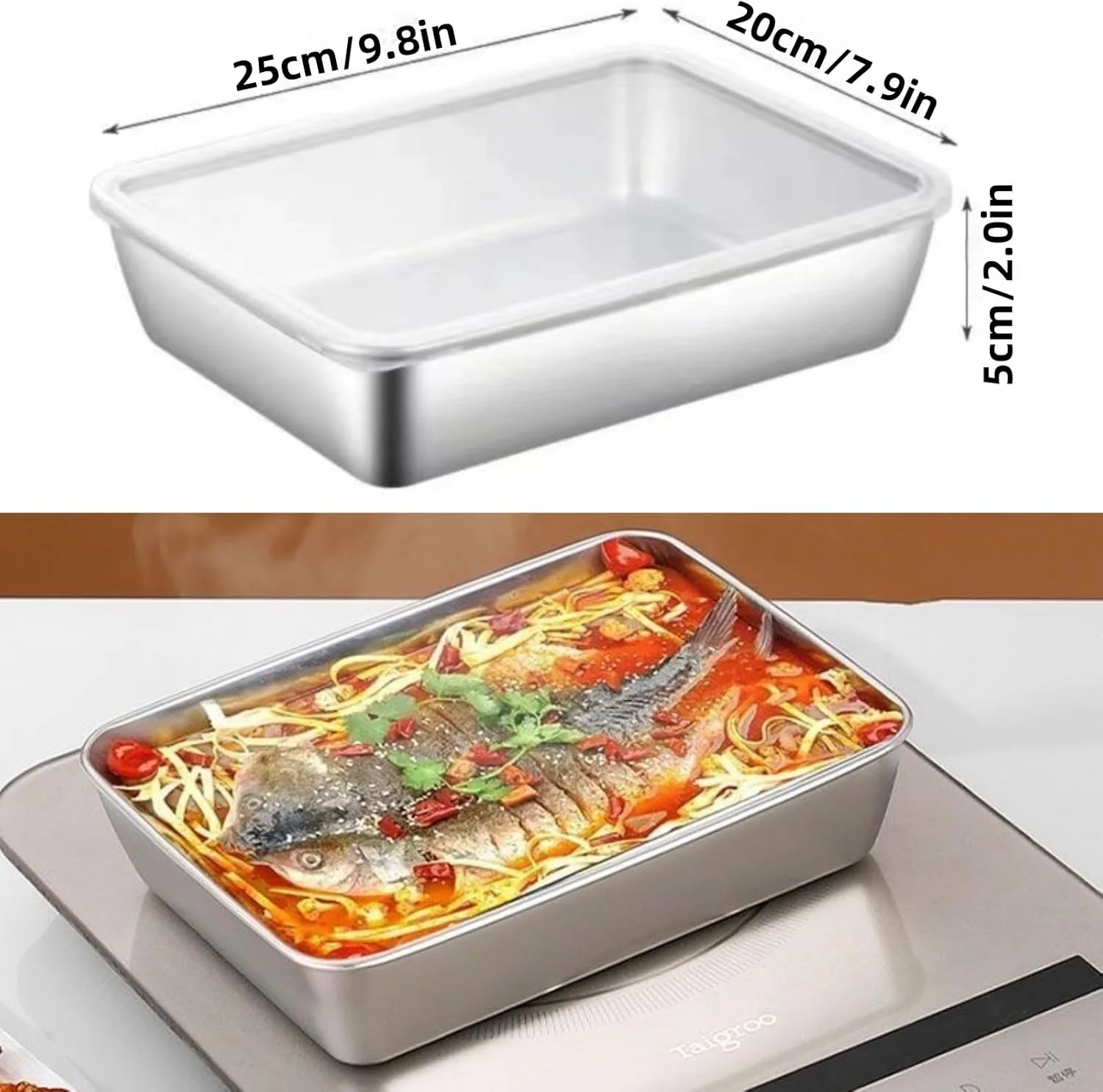 ظروف آماده سازی غذا 4 تکه با درب، سینی های استیل ضد زنگ، ظروف جعبه فریزر برای غذا با درب های محکم، قابل استفاده در فر و ماشین ظرفشویی، جعبه ظرف مستطیلی استیل ضد زنگ برای نگهداری غذا