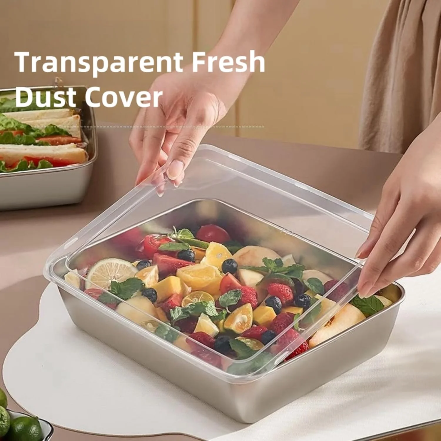 ظروف آماده سازی غذا 4 تکه با درب، سینی های استیل ضد زنگ، ظروف جعبه فریزر برای غذا با درب های محکم، قابل استفاده در فر و ماشین ظرفشویی، جعبه ظرف مستطیلی استیل ضد زنگ برای نگهداری غذا