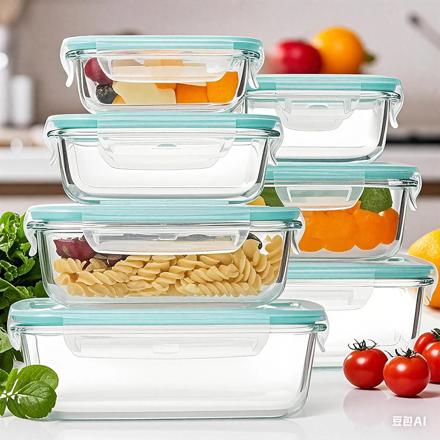 ست ۸ تایی ظروف شیشه ای آماده سازی غذا با درب های قفل دار ضد نشت، ظروف نگهداری مواد غذایی دربسته مناسب مایکروویو، فر، فریزر و ماشین ظرفشویی، فاقد BPA