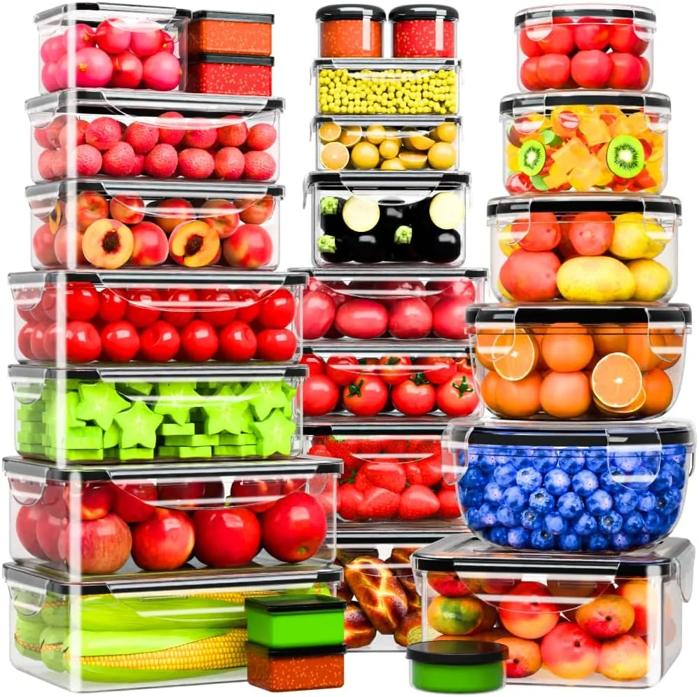 ست 54 تکه ظروف نگهداری غذا با درب های محکم، (27 ظرف و 27 درب) ظروف پلاستیکی قابل استفاده مجدد و بدون BPA برای سازماندهی آشپزخانه، جعبه های ناهار ضد نشت و قابل استفاده در فریزر/مایکروویو