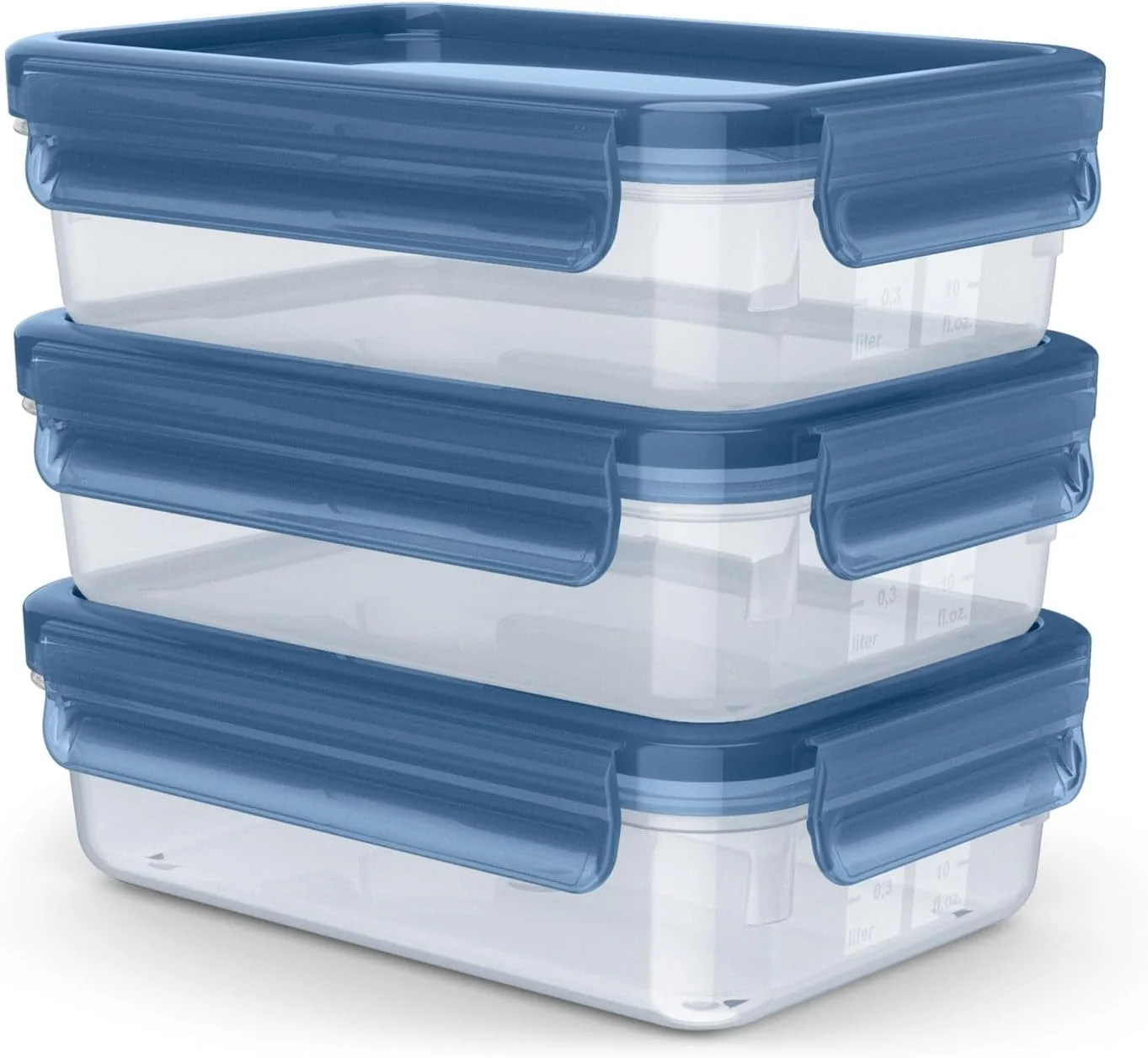 Emsa Clip & Close Eco Food Storage Containers Set, 3 Pieces, 0.8 L, Eco Design, Leak-Proof, Hygienic, Microwave/Freezer/Dishwasher Safe, BPA-Free, Blue, N1171700
