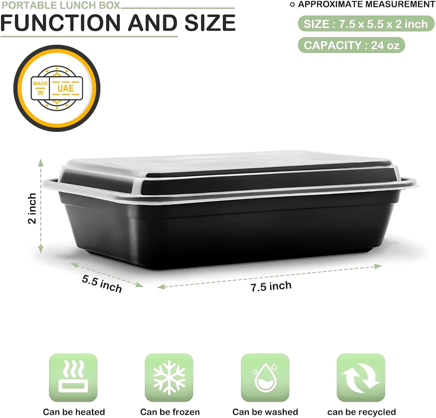 ظروف آماده سازی غذا الفخامه، 700 میلی لیتر، [50 عدد] تک قسمتی با درب، ظروف نگهداری غذا، جعبه بنتو، فاقد BPA، قابل چیدن، قابل استفاده در مایکروویو/ماشین ظرفشویی/فریزر - بسته 50 عددی